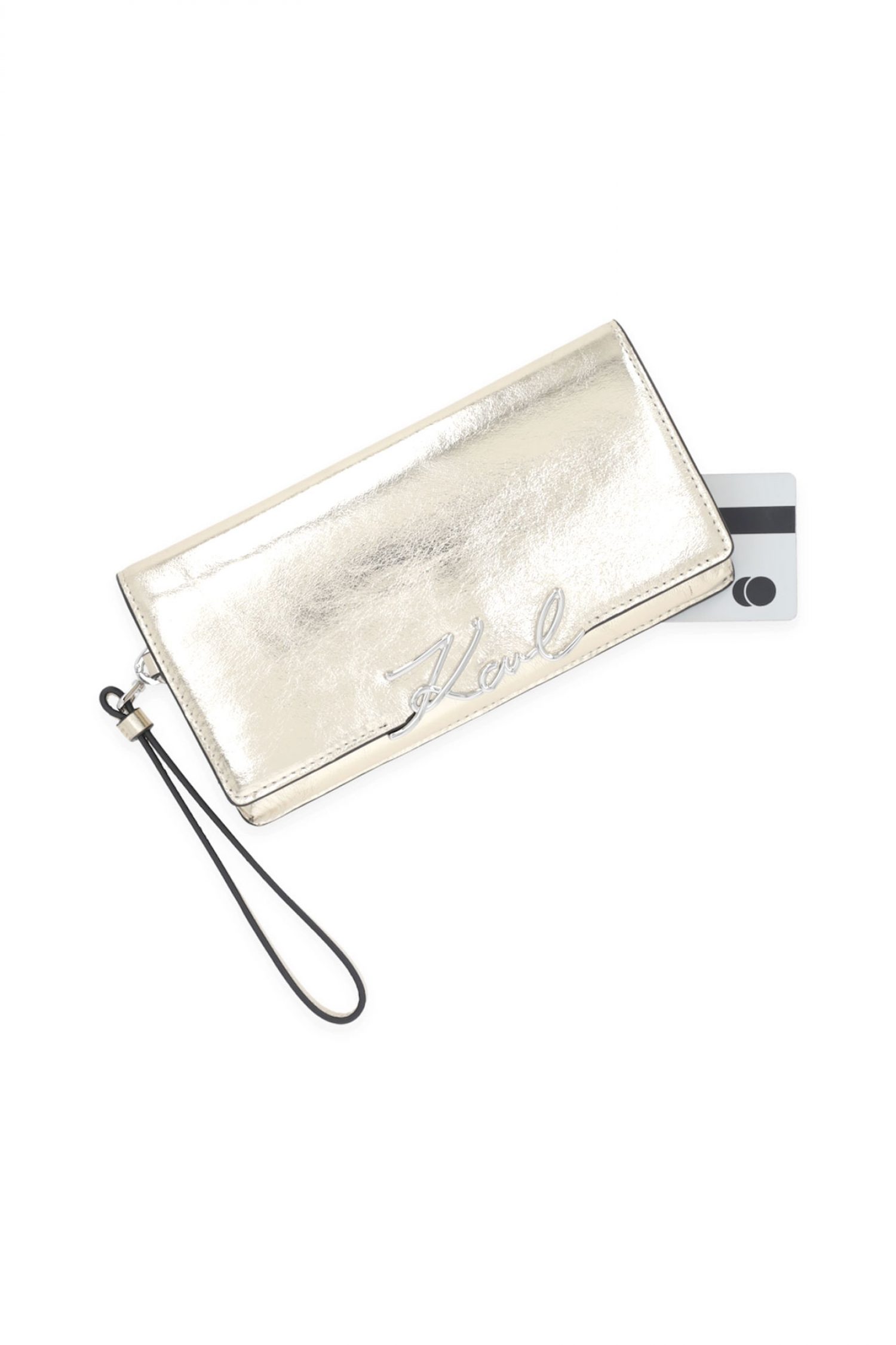 KARL LAGERFELD ΤΣΑΝΤΑ ΦΑΚΕΛΟΣ ΔΕΡΜΑ K/SIGNATURE LG WRIST WLLT GOLD LOGO ΜΕΤΑΛΛΙΚΟ ΧΡΥΣΟ φωτογραφία