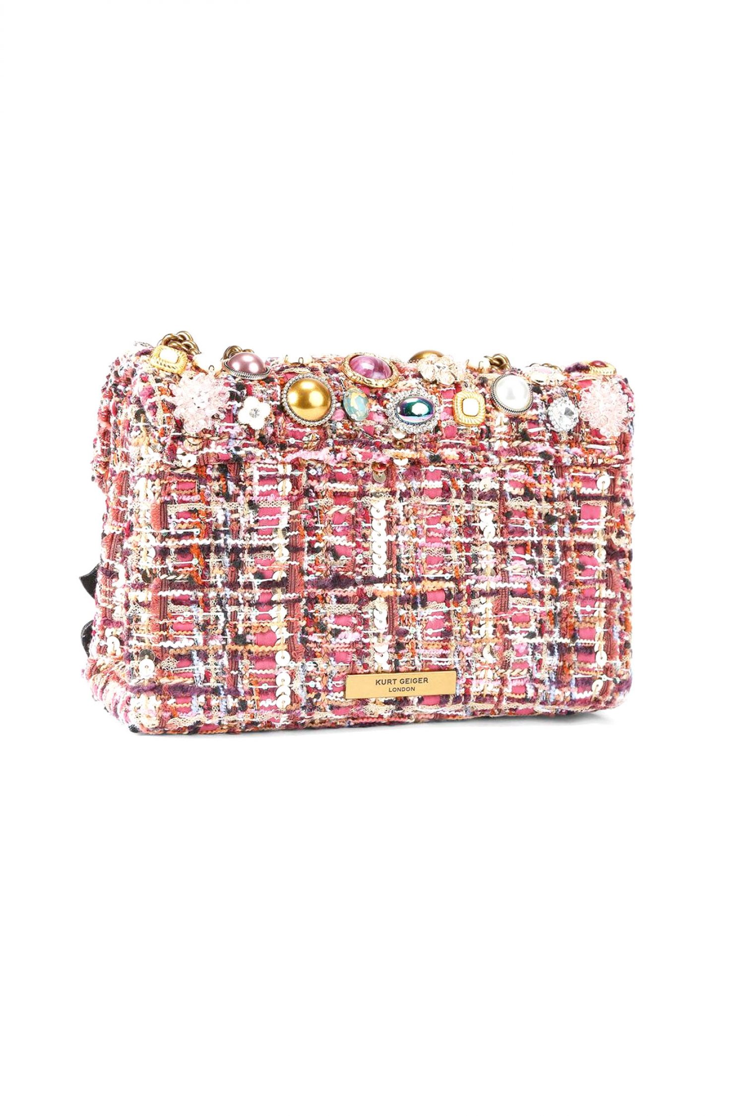 KURT GEIGER TΣΑΝΤΑ CROSSBODY/ΩΜΟΥ FABRIC MD KENSINGTON TUTTIFRUTTI ΣΧΕΔΙΑ ΑΛΥΣΙΔΑ LOGO ΡΟΖ/ΠΟΛΥΧΡΩΜΟ φωτογραφία