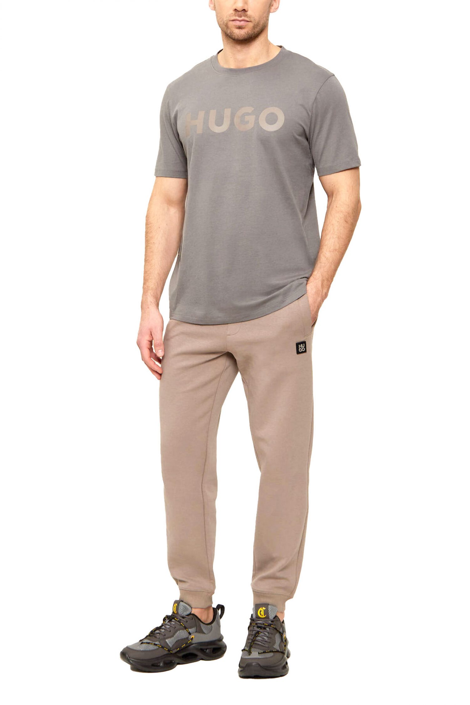 HUGO T-SHIRT DULIVIO LOGO ΓΚΡΙ