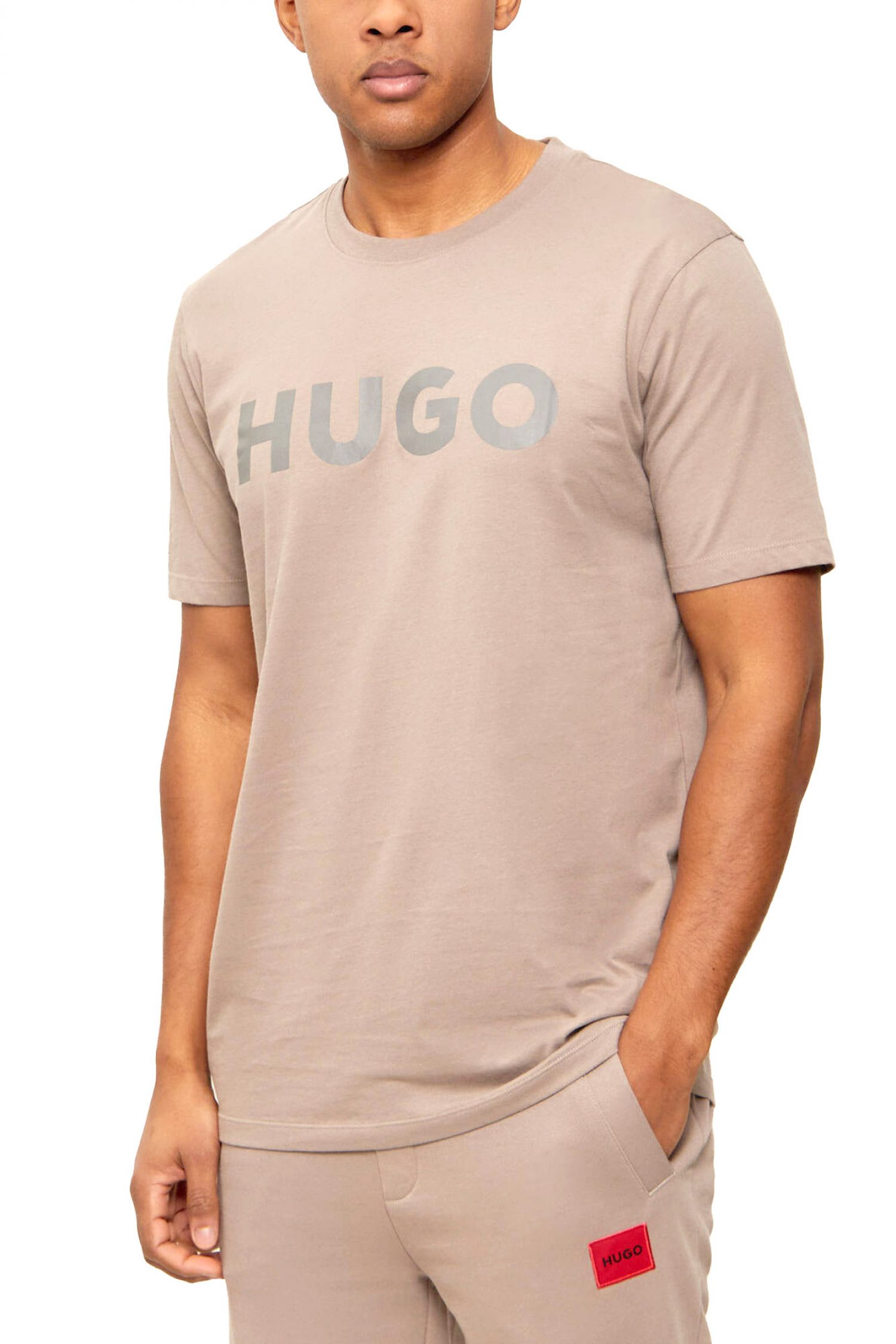 HUGO T-SHIRT DULIVIO LOGO ΓΚΡΙ-ΚΑΦΕ