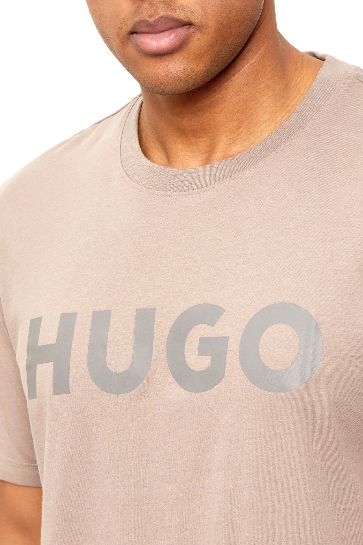 HUGO T-SHIRT DULIVIO LOGO ΓΚΡΙ-ΚΑΦΕ