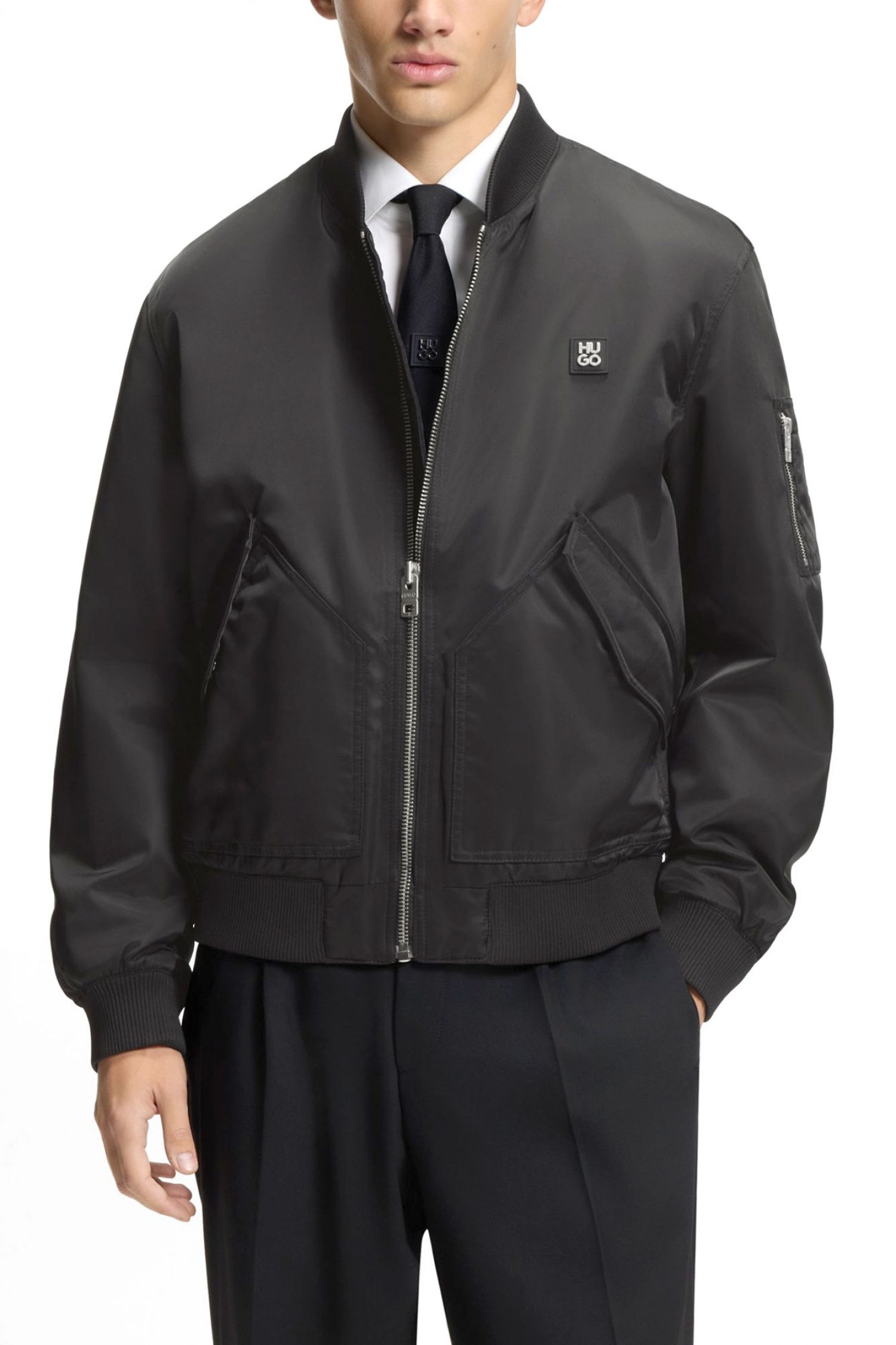 HUGO ΜΠΟΥΦΑΝ BOMBER BADAM2611 LOGO ΜΕΤΑΛΛΙΚΟ ΜΑΥΡΟ