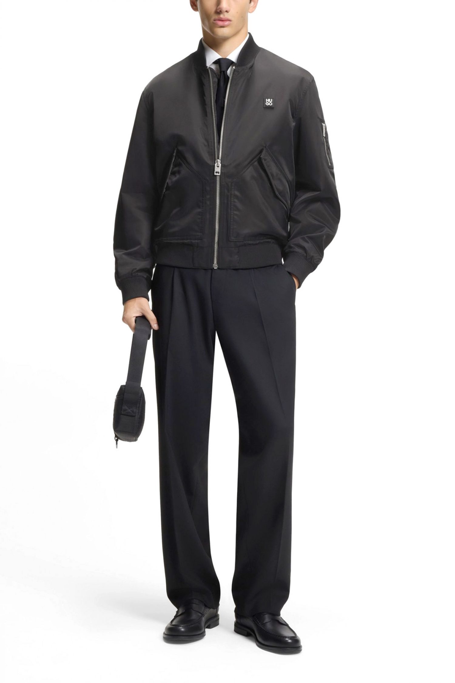 HUGO ΜΠΟΥΦΑΝ BOMBER BADAM2611 LOGO ΜΕΤΑΛΛΙΚΟ ΜΑΥΡΟ