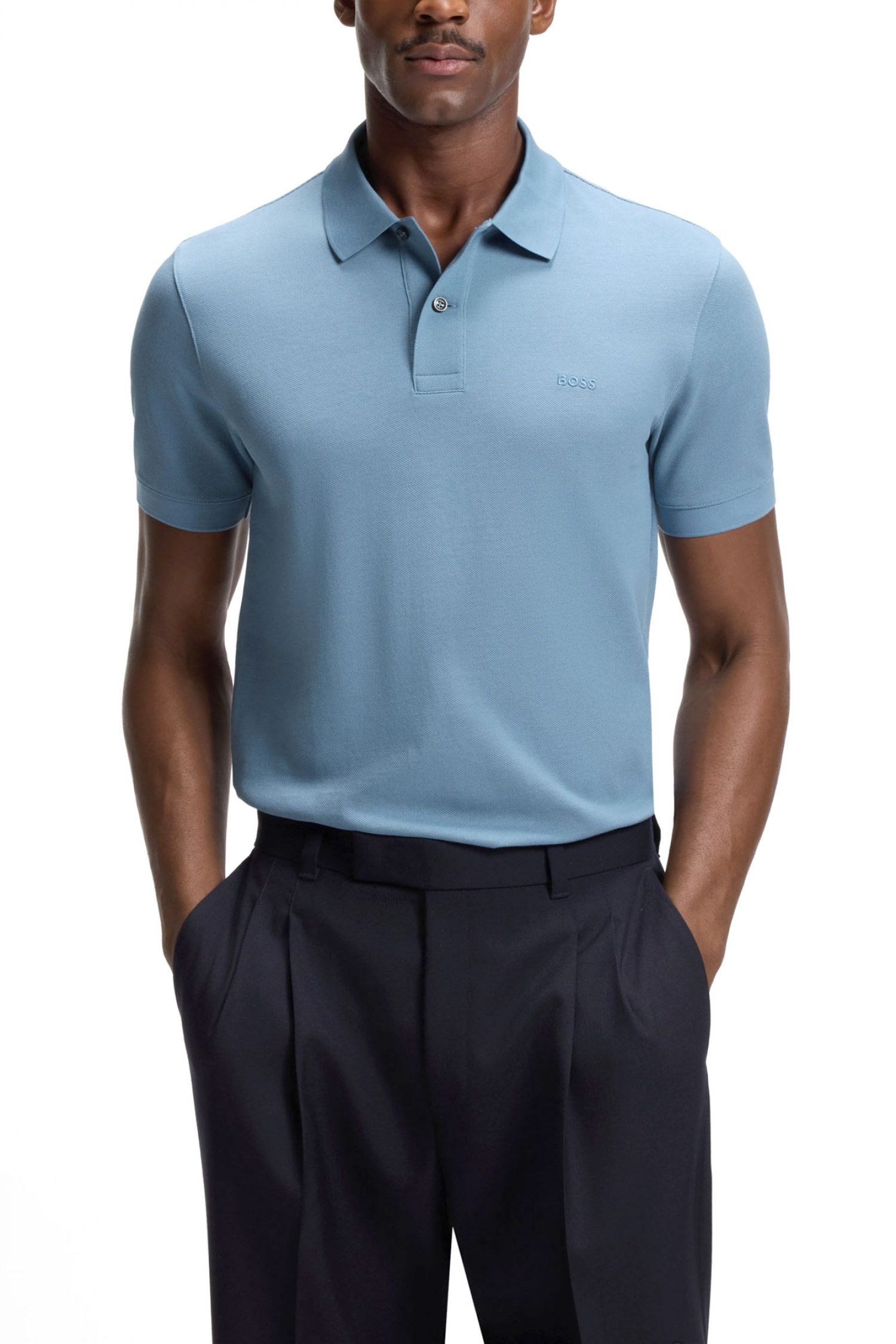 BOSS POLO REGULAR FIT PALLAS ΓΑΛΑΖΙΟ