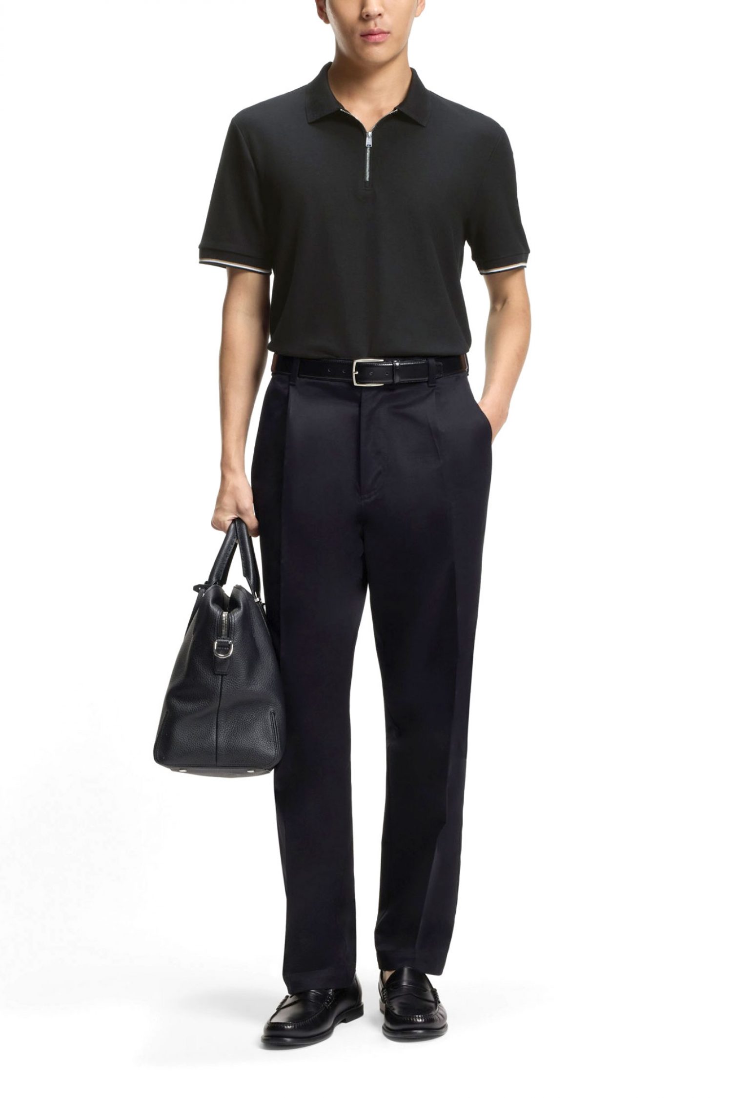 BOSS POLO HALFZIP C-PEI 04 ΜΑΥΡΟ