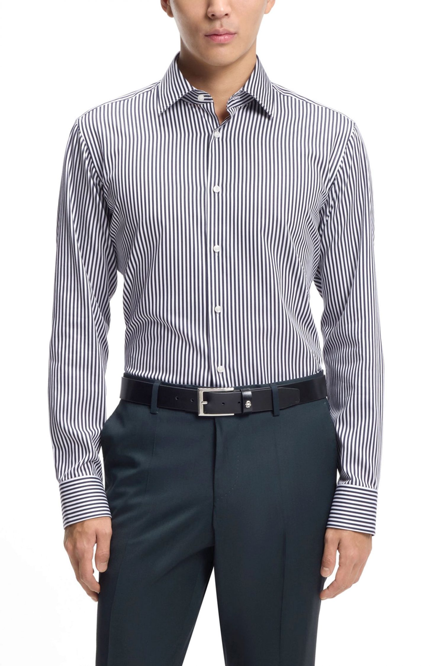 BOSS ΠΟΥΚΑΜΙΣΟ ΡΙΓΕ REGULAR FIT EASY IRON H-JOE-K-C1-261 ΜΠΛΕ-ΛΕΥΚΟ