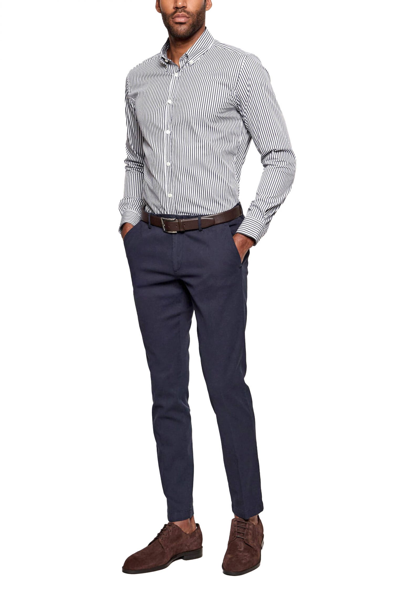 BOSS ΠΟΥΚΑΜΙΣΟ BUTTON DOWN ΡΙΓΕ SLIM FIT STRETCH H-ROAN-BD-E-C1-261 ΜΠΛΕ-ΛΕΥΚΟ