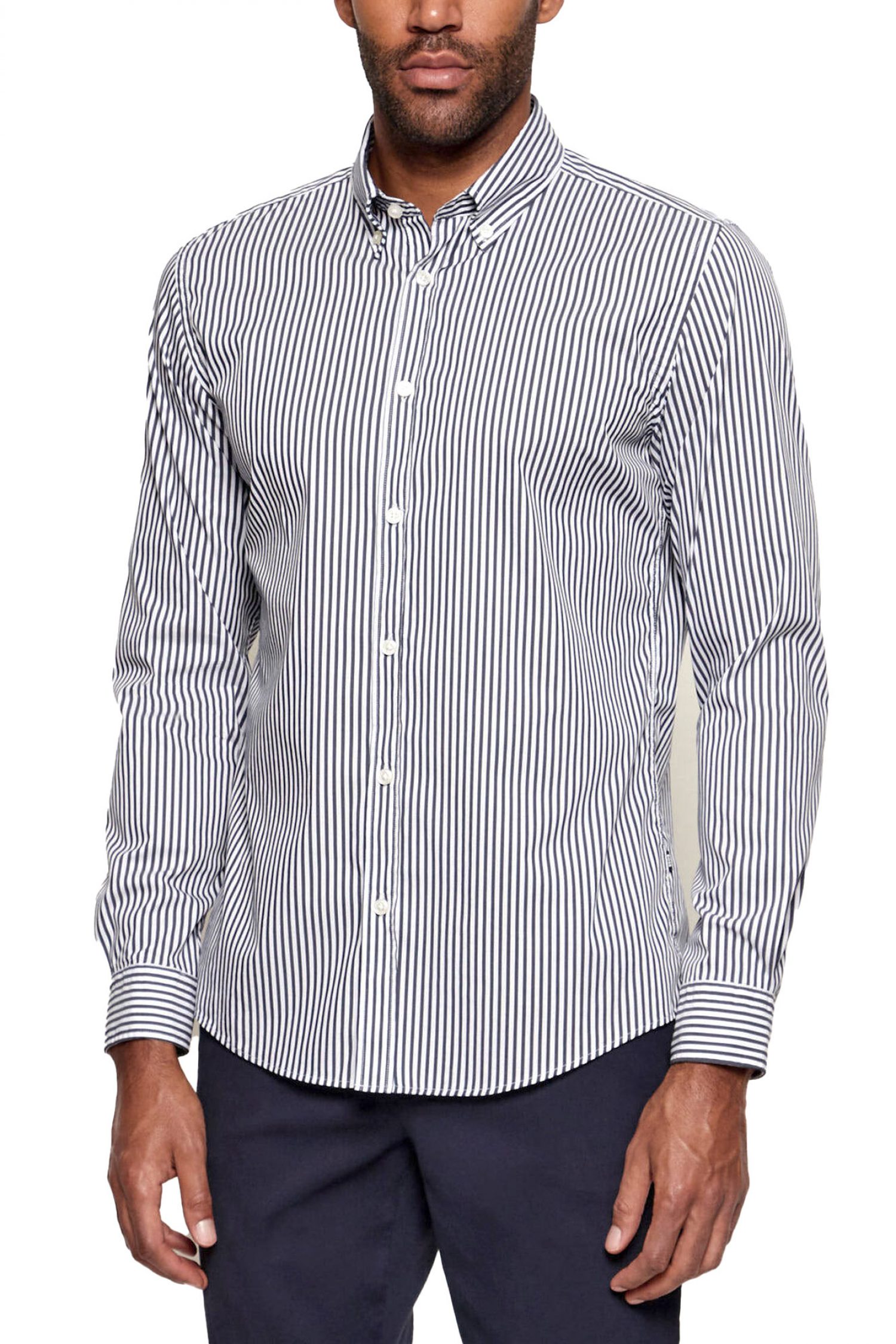 BOSS ΠΟΥΚΑΜΙΣΟ BUTTON DOWN ΡΙΓΕ SLIM FIT STRETCH H-ROAN-BD-E-C1-261 ΜΠΛΕ-ΛΕΥΚΟ