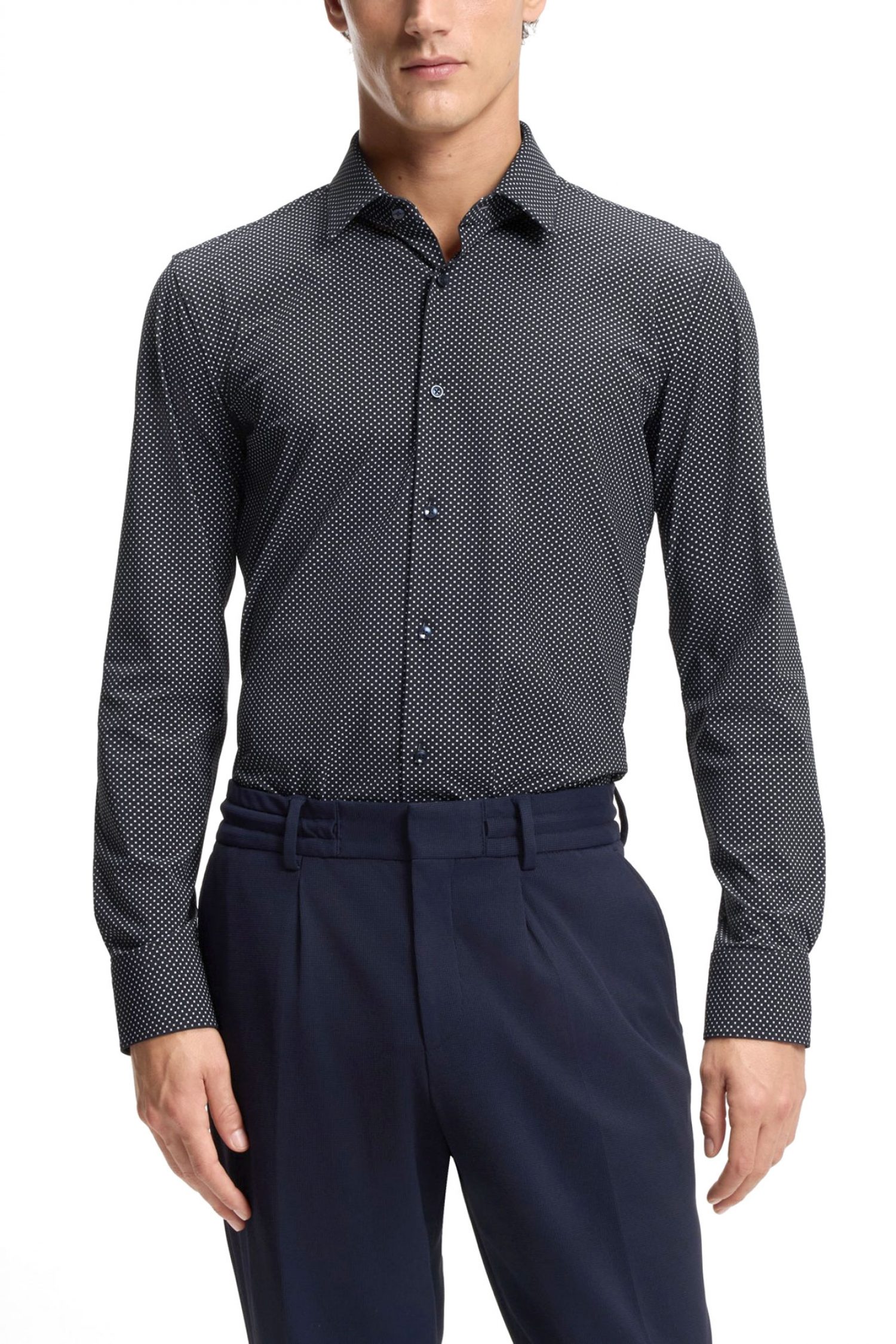 BOSS PERFORMANCE ΠΟΥΚΑΜΙΣΟ ΠΟΥΑ SLIM FIT P-HANK-S-K-261 ΜΠΛΕ-ΛΕΥΚΟ