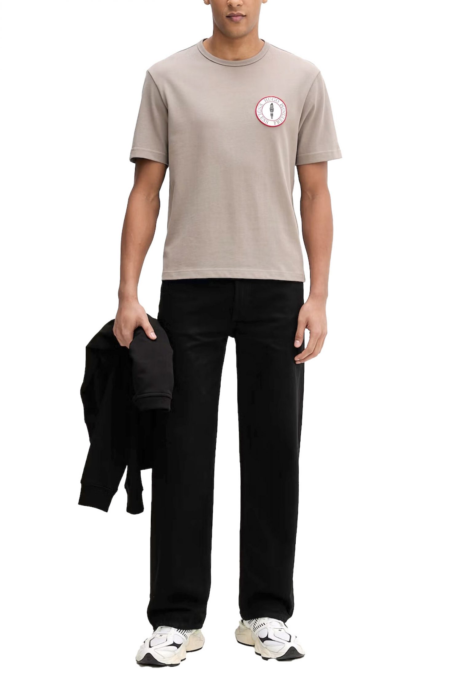 HUGO T-SHIRT DOBUL LOGO SNAKE ΓΚΡΙ-ΚΑΦΕ