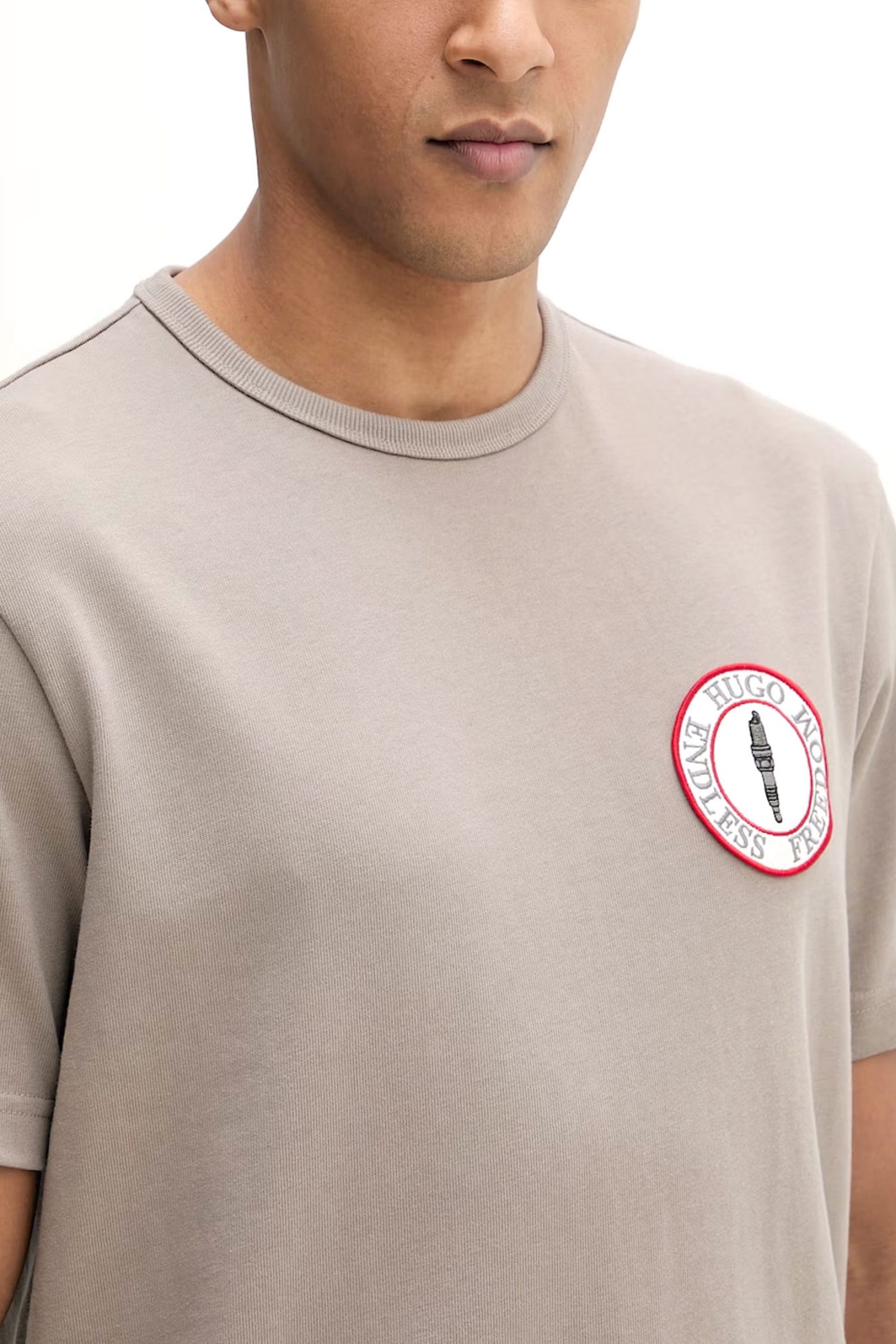 HUGO T-SHIRT DOBUL LOGO SNAKE ΓΚΡΙ-ΚΑΦΕ