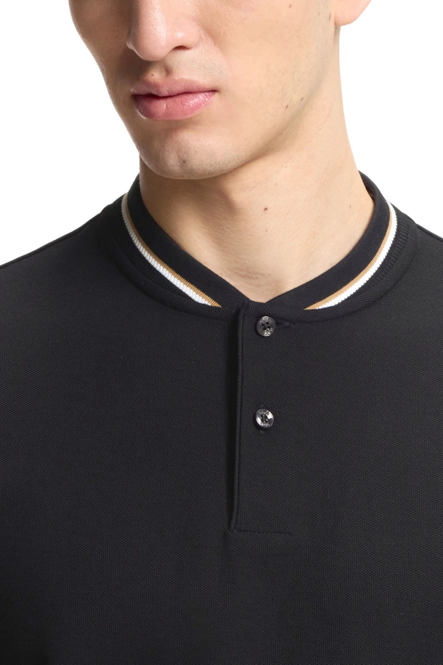 BOSS T-SHIRT HALF BUTTON C-PRATT 40 ΜΑΥΡΟ