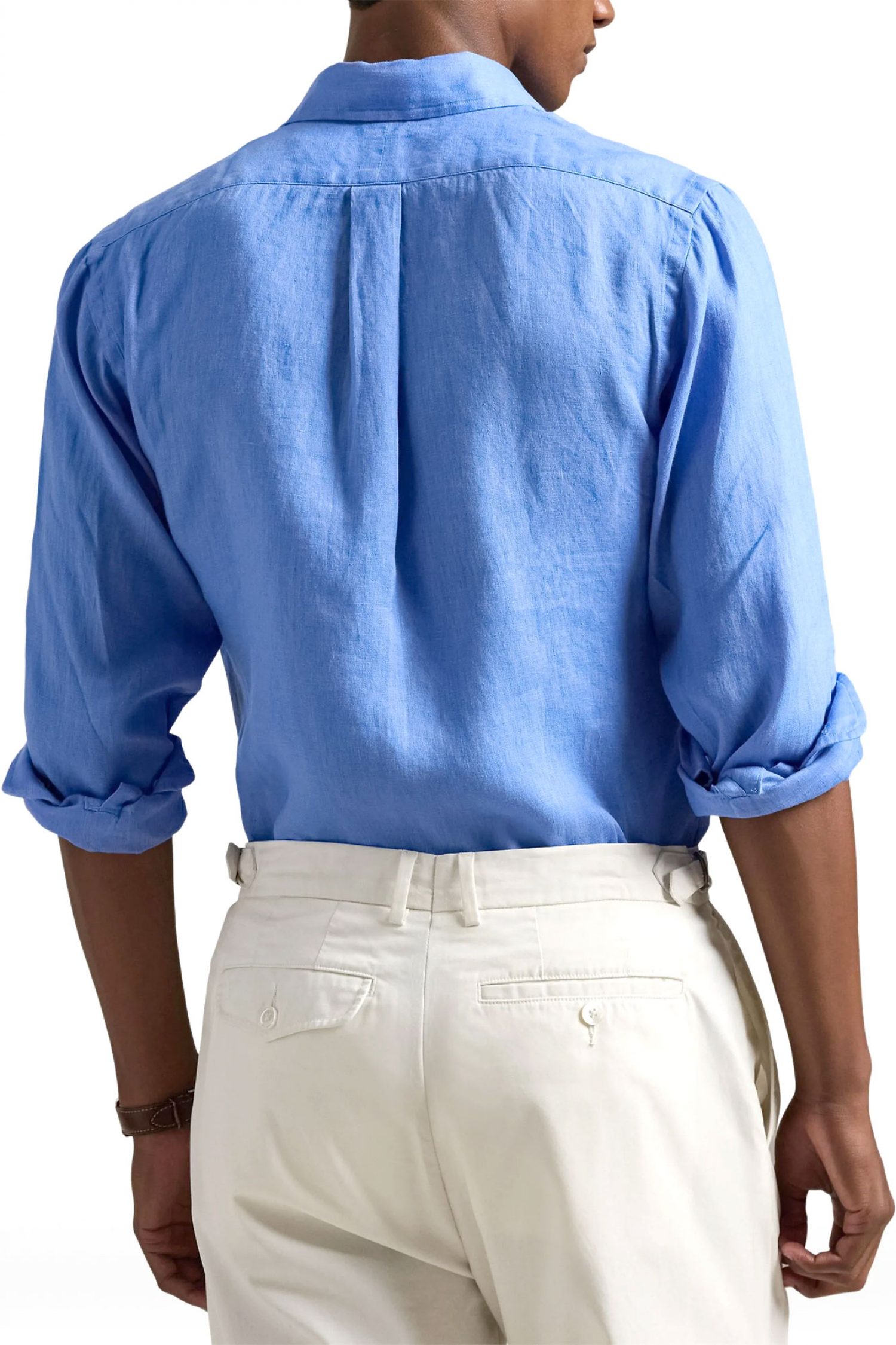 RALPH LAUREN ΠΟΥΚΑΜΙΣΟ ΛΙΝΟ BUTTON DOWN CUSTOM FIT LOGO ΡΟΥΑ ΜΠΛΕ