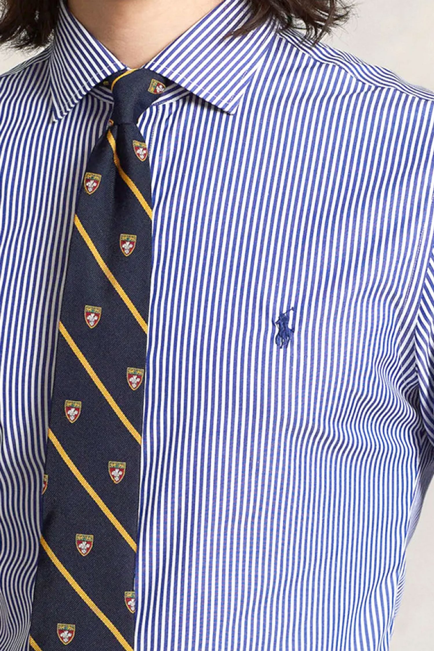 RALPH LAUREN ΠΟΥΚΑΜΙΣΟ ΡΙΓΕ CUSTOM FIT ΜΠΛΕ-ΛΕΥΚΟ