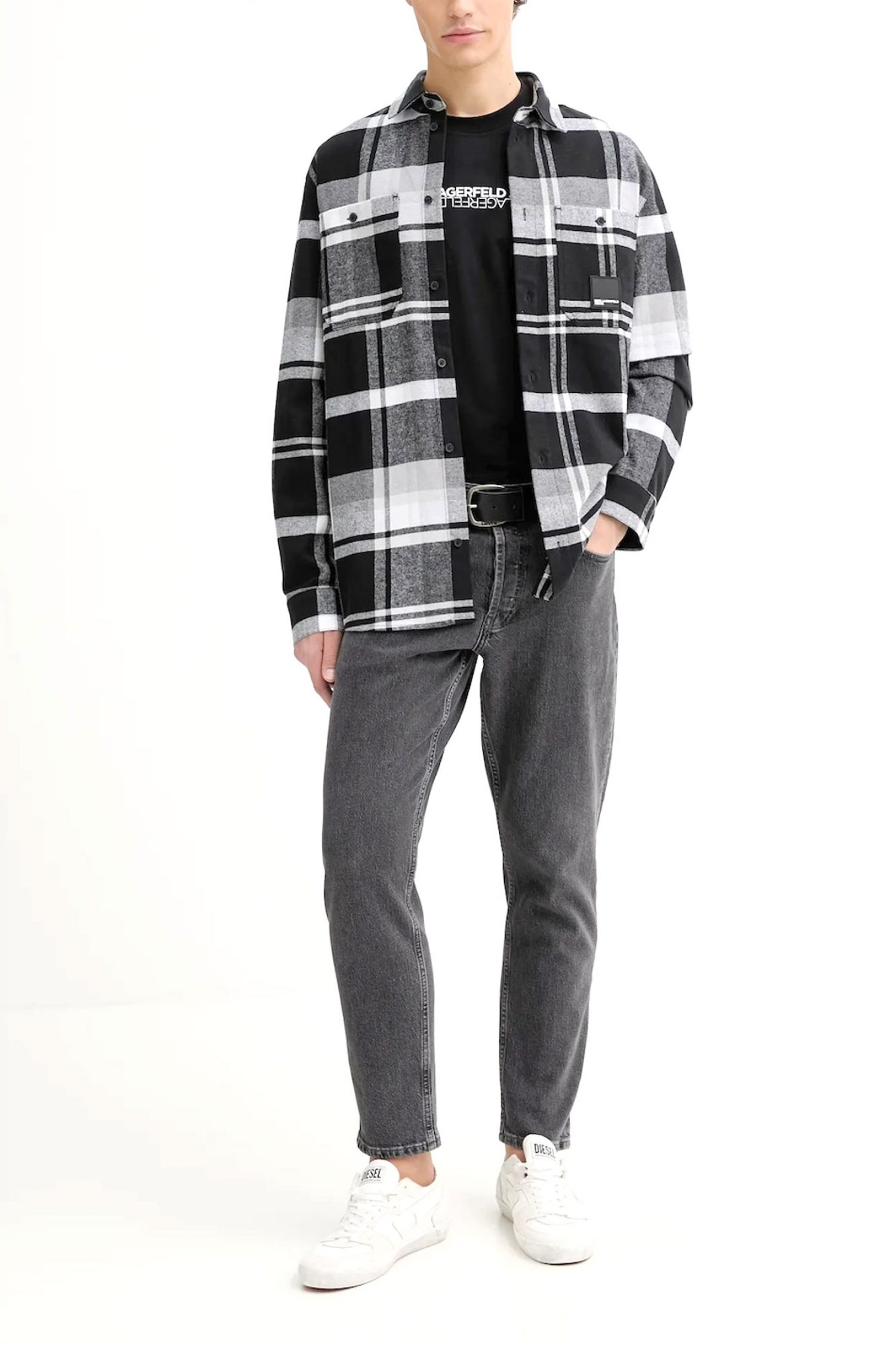 KARL LAGERFELD JEANS ΠΑΝΤΕΛΟΝΙ JEANS TAPERED DENIM ΣΚΟΥΡΟ ΓΚΡΙ