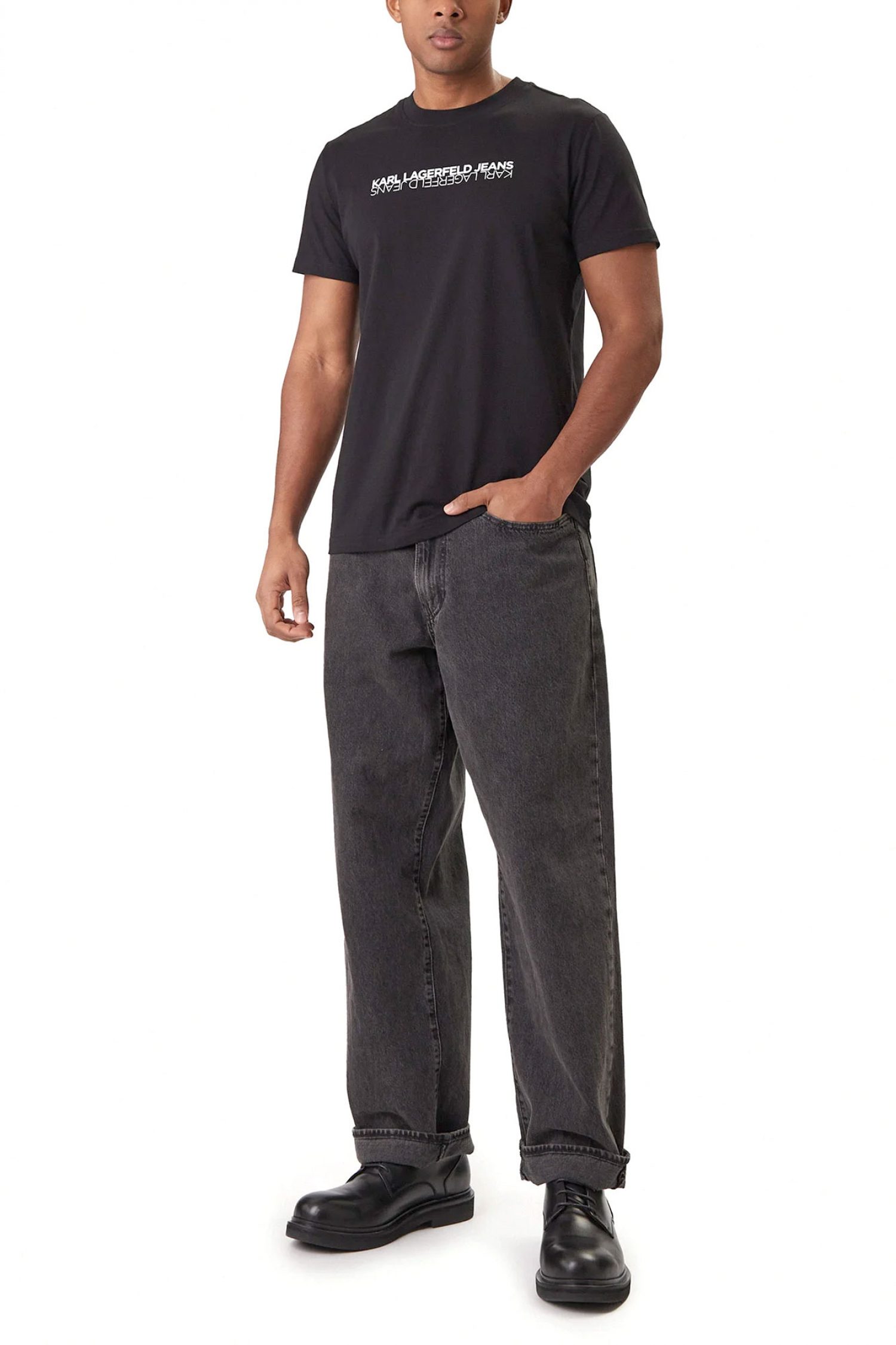 KARL LAGERFELD JEANS T-SHIRT SLIM FIT SS REFLECTION TEE ΜΑΥΡΟ