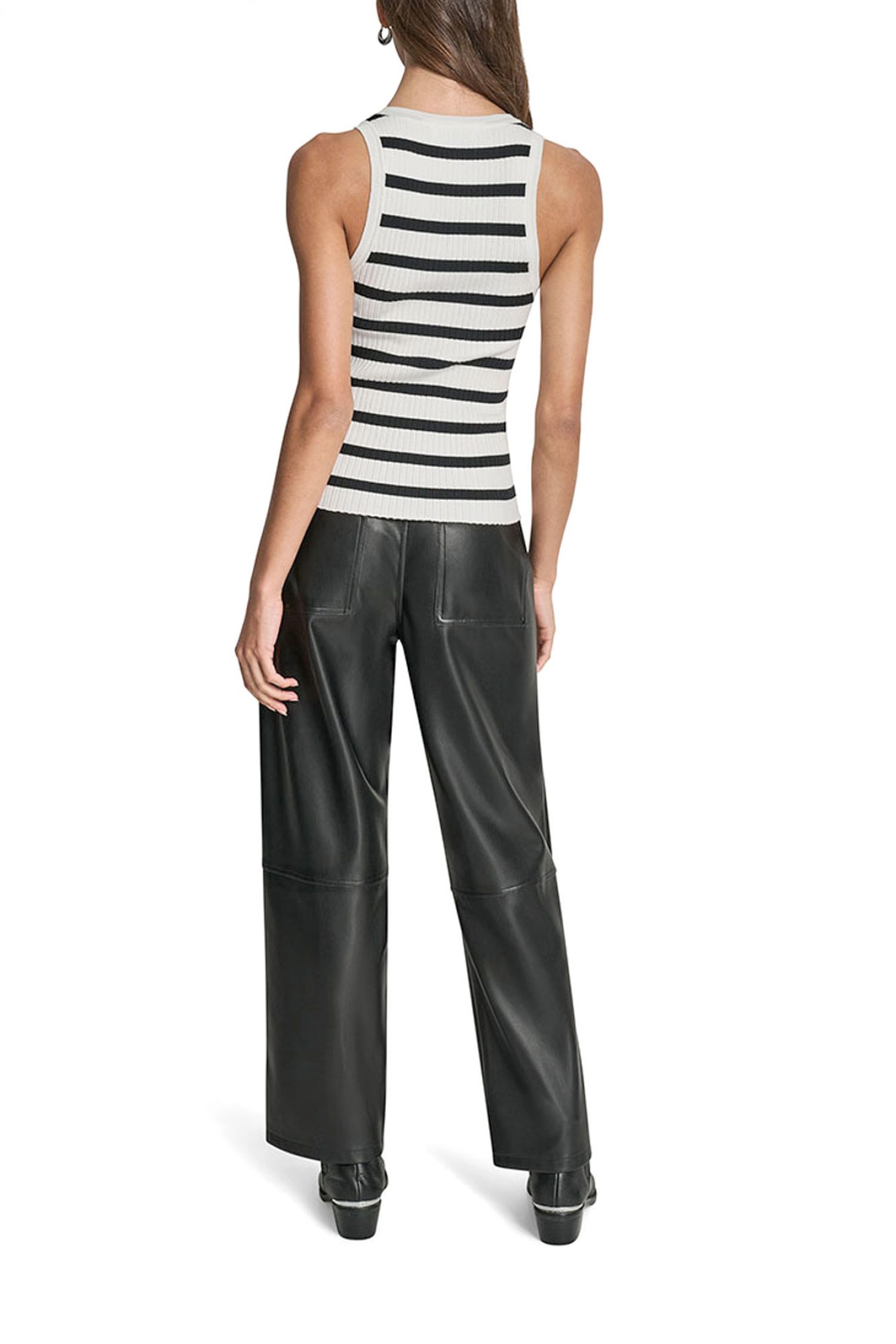 DKNY TANK TOP ΡΙΜΠ ΡΙΓΕ ΠΑΓΙΕΤΑ ΕΚΡΟΥ-ΜΑΥΡΟ