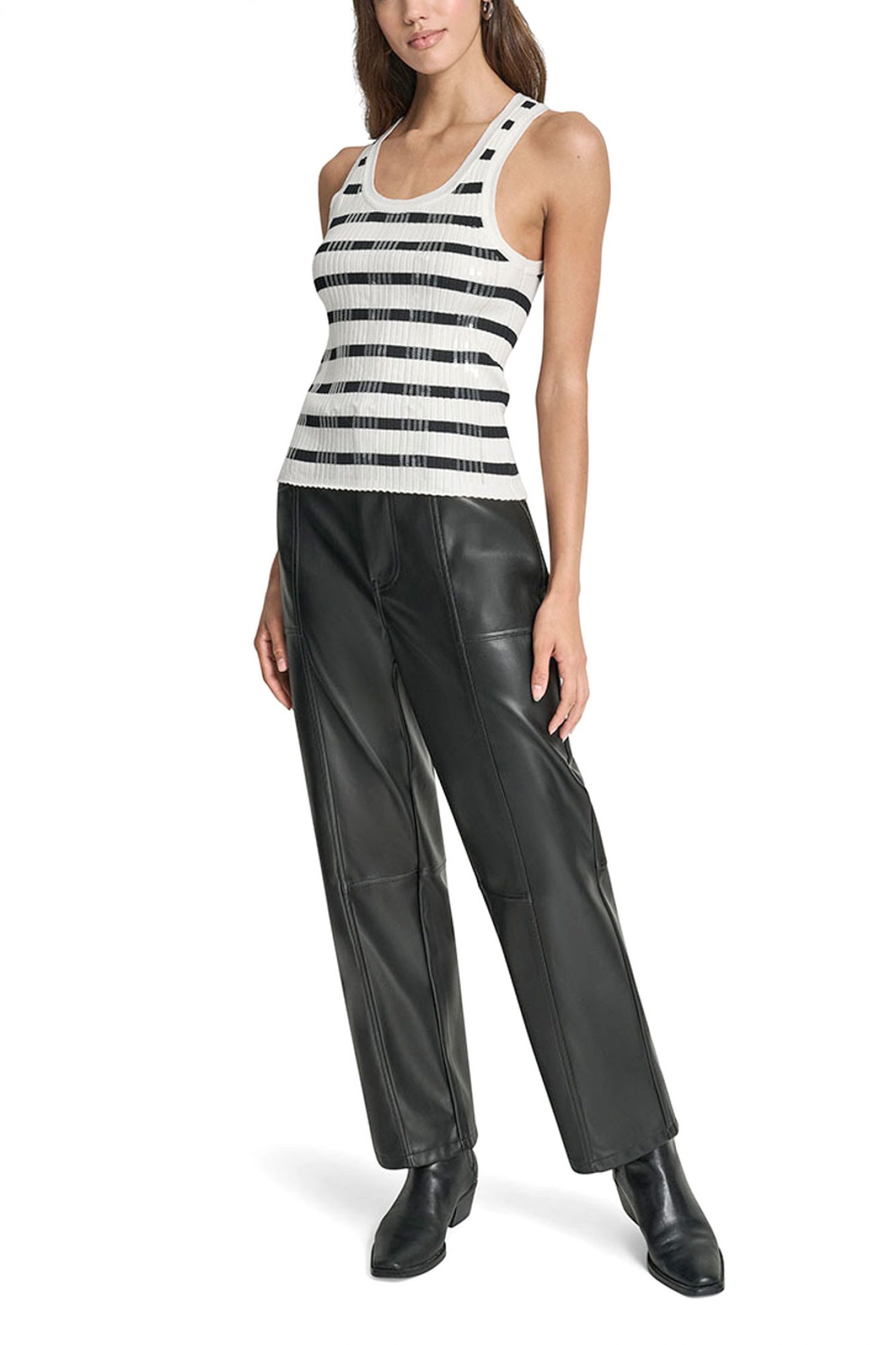 DKNY TANK TOP ΡΙΜΠ ΡΙΓΕ ΠΑΓΙΕΤΑ ΕΚΡΟΥ-ΜΑΥΡΟ