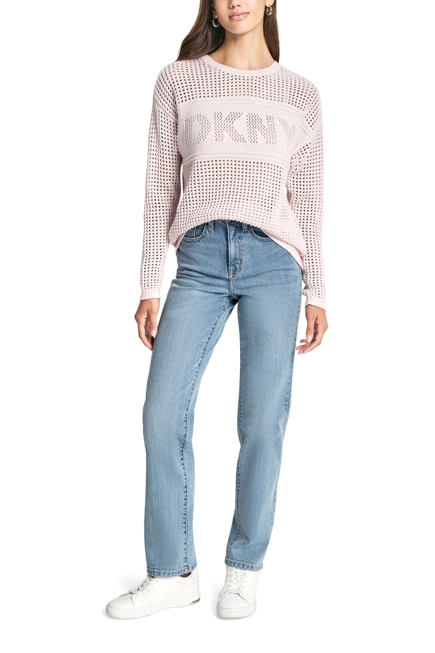 DKNY ΠΛΕΚΤΟ CREW NECK LOGO ΡΟΖ