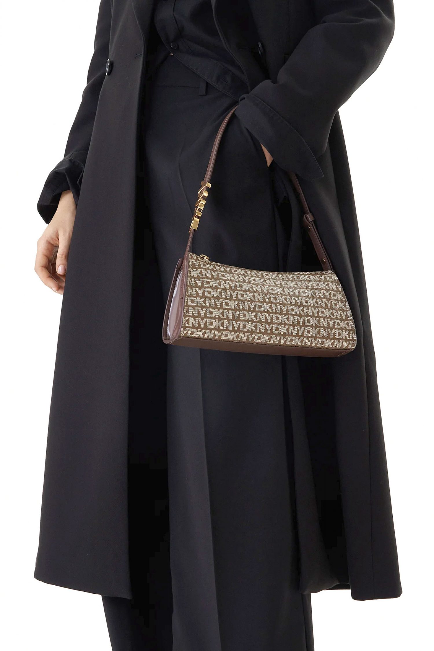 DKNY ΤΣΑΝΤΑ ΩΜΟΥ AVRIL ALL OVER LOGO ΚΑΦΕ