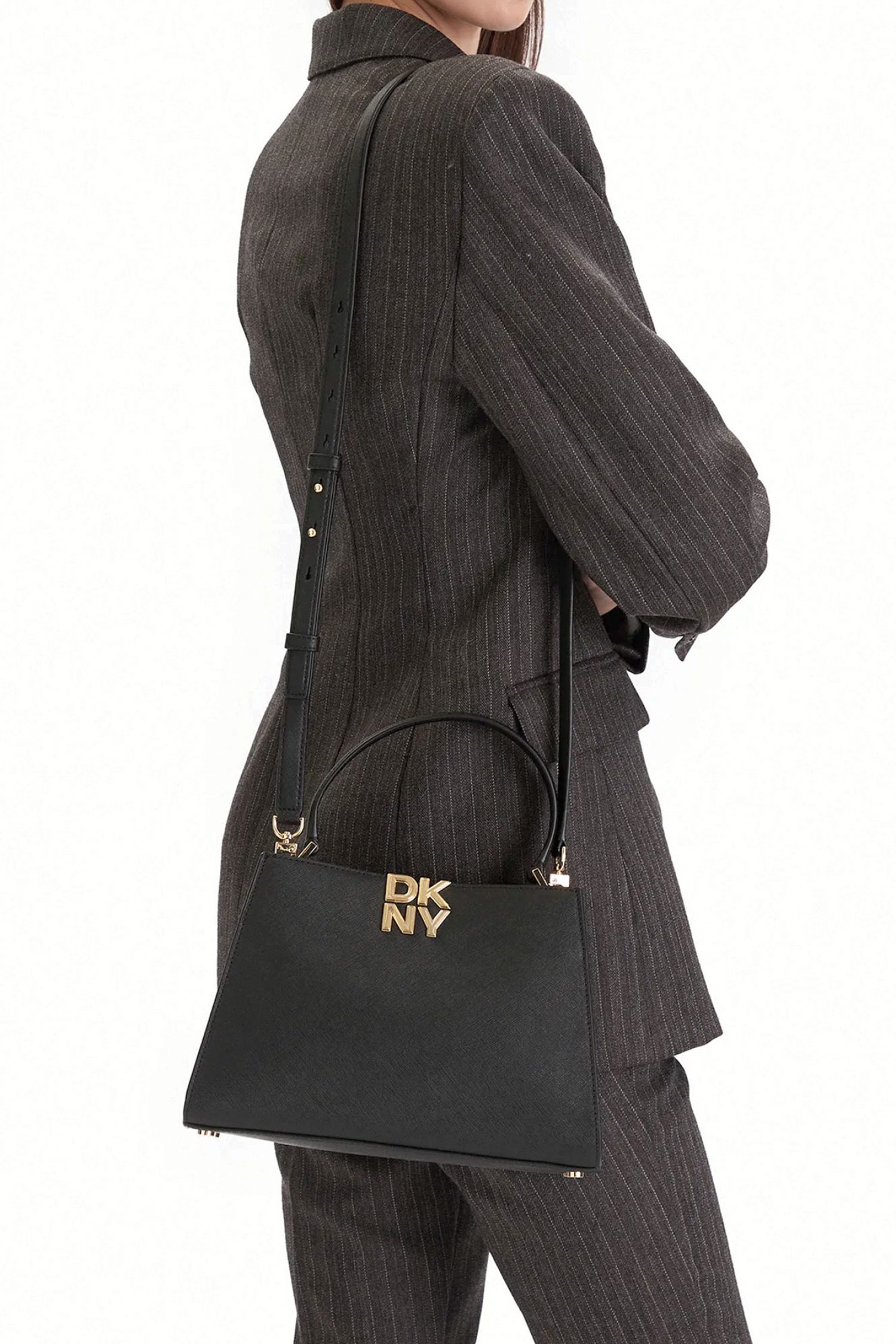 DKNY ΤΣΑΝΤΑ ΧΕΙΡΟΣ/CROSSBODY FOSTER MD SATCHEL ΔΕΡΜΑ LOGO ΜΑΥΡΟ