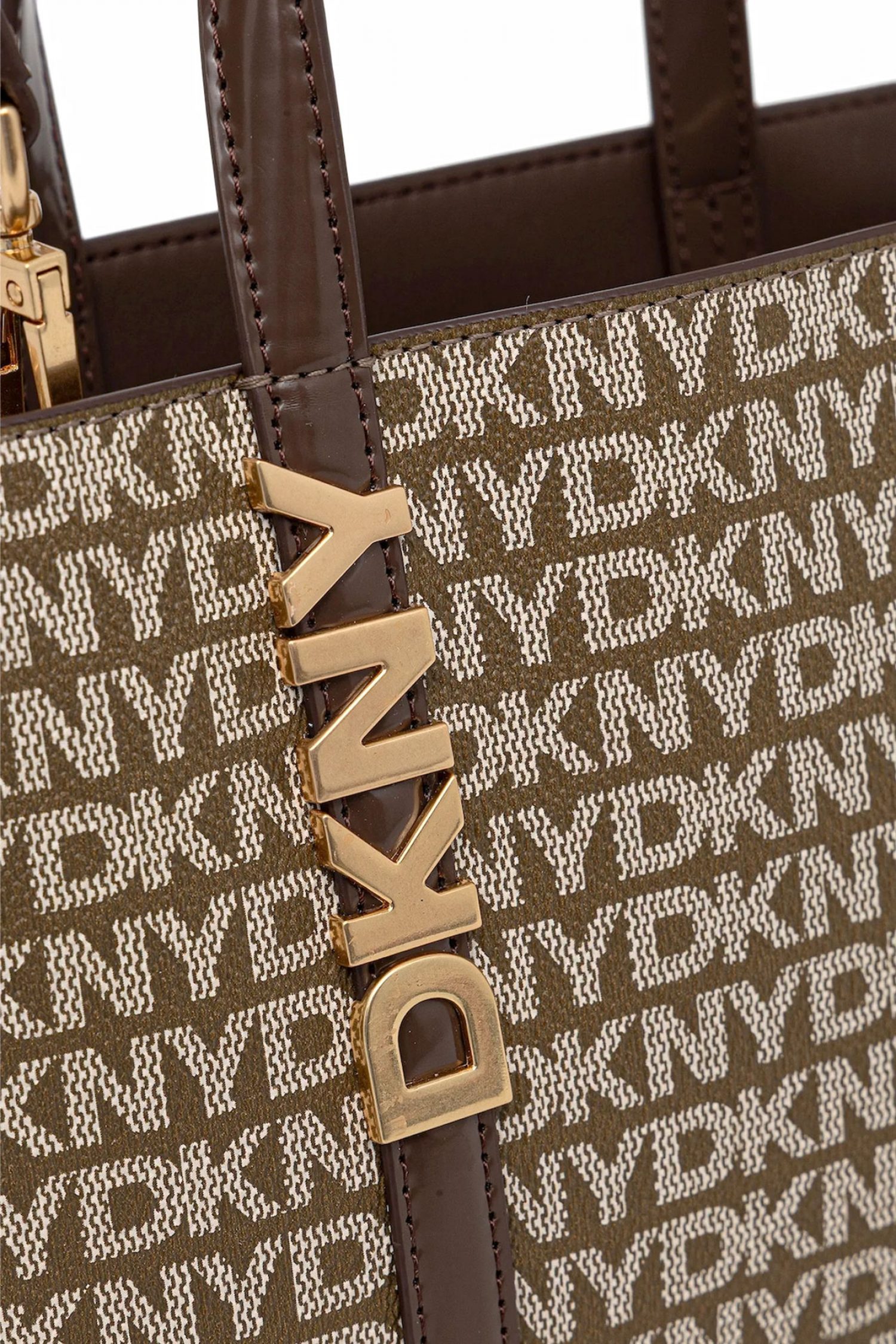 DKNY ΤΣΑΝΤΑ ΧΕΙΡΟΣ/CROSSBODY AVRIL SM SATCHEL ALL OVER LOGO ΚΑΦΕ