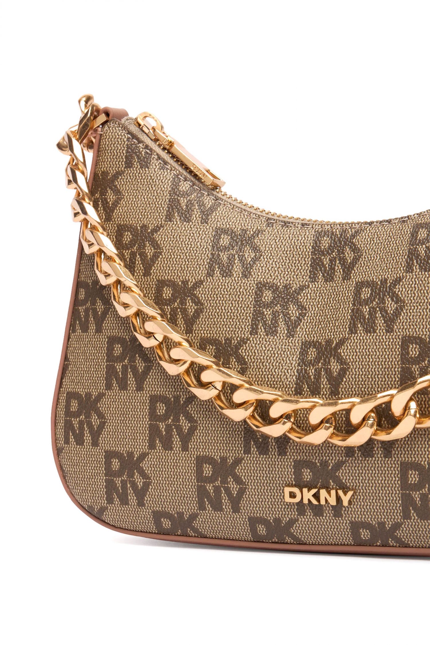 DKNY ΤΣΑΝΤΑ JENNA DEMI ΩΜΟΥ/CROSSBODY ALL OVER LOGO ΜΠΕΖ-ΚΑΦΕ