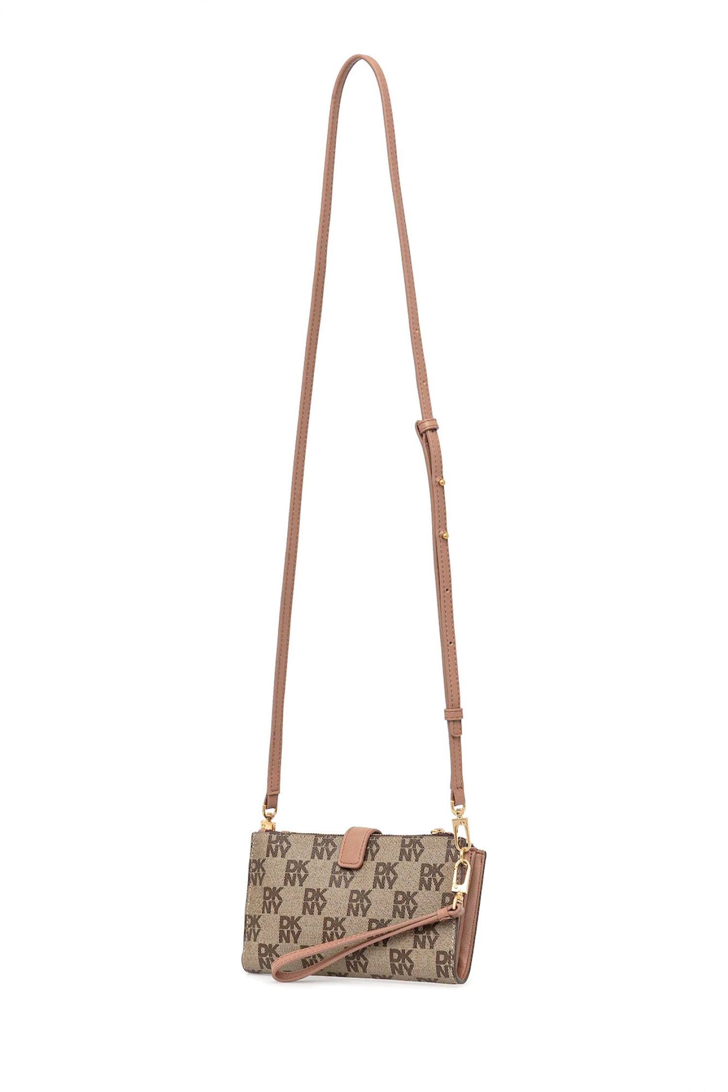 DKNY ΤΣΑΝΤΑΚΙ-ΠΟΡΤΟΦΟΛΙ CROSSBODY/CLUTCH ALANNA ALL OVER LOGO ΜΠΡΕΛΟΚ ΜΠΕΖ-ΚΑΦΕ φωτογραφία