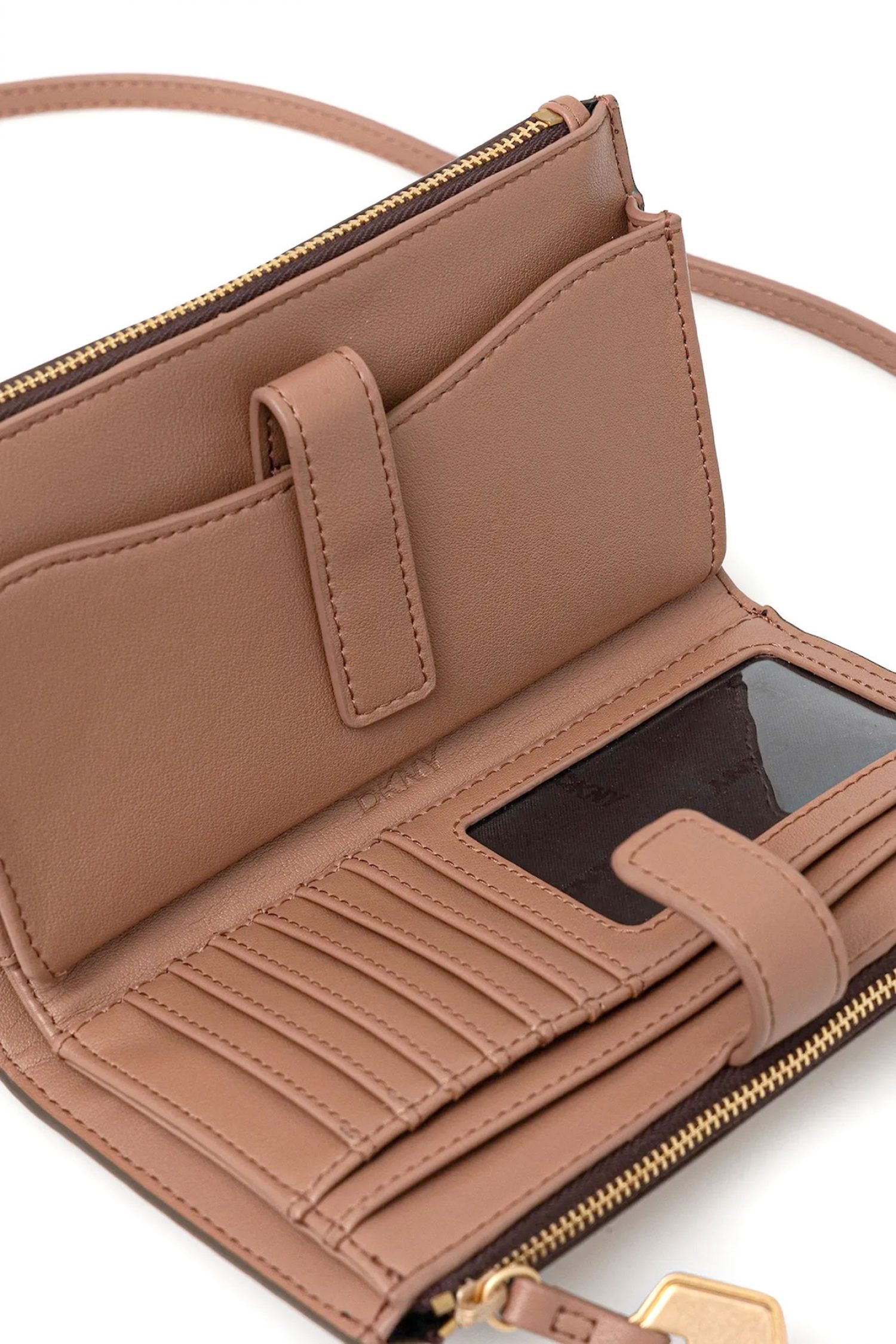 DKNY ΤΣΑΝΤΑΚΙ-ΠΟΡΤΟΦΟΛΙ CROSSBODY/CLUTCH ALANNA ALL OVER LOGO ΜΠΡΕΛΟΚ ΜΠΕΖ-ΚΑΦΕ φωτογραφία