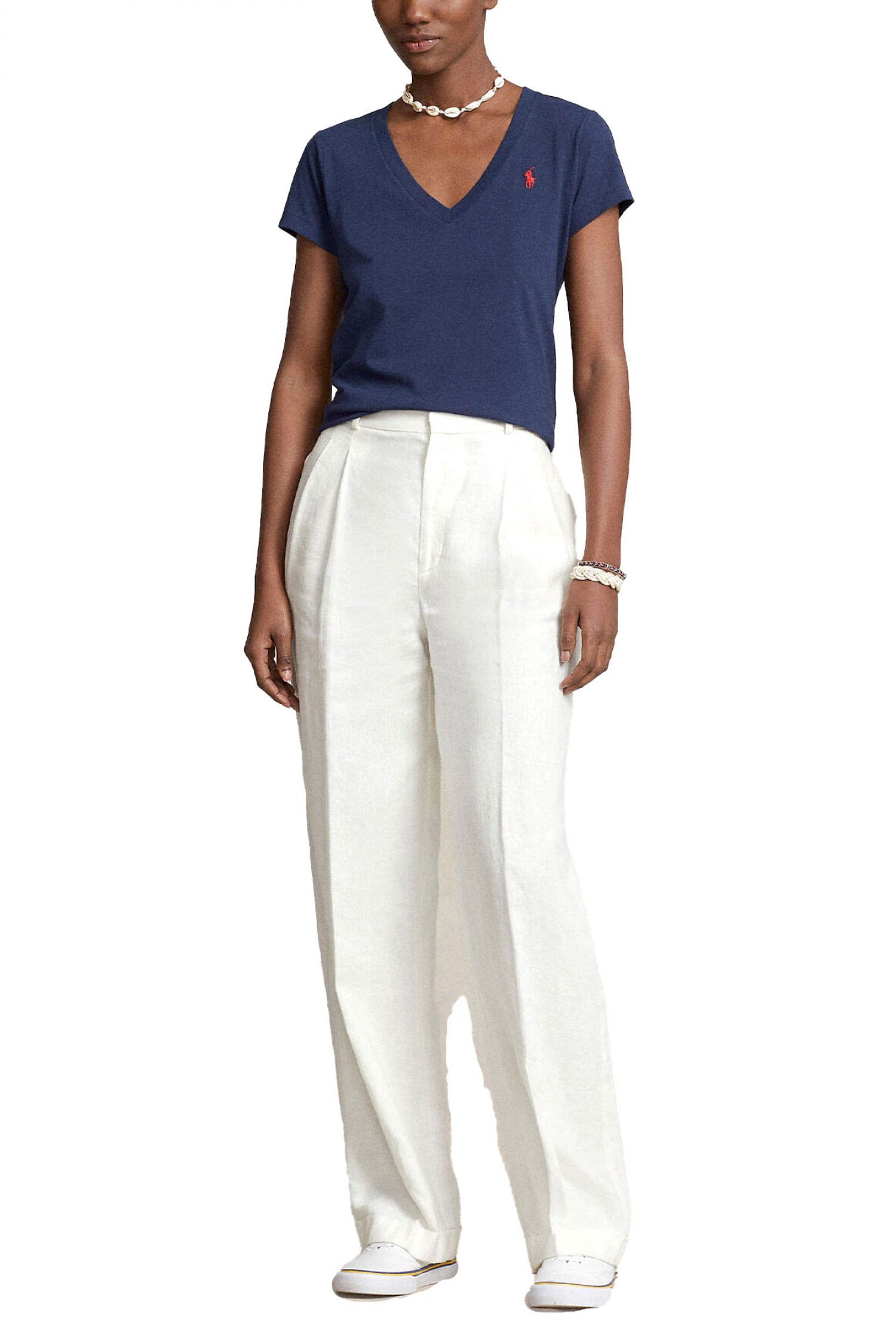 RALPH LAUREN T-SHIRT V-NECK W BSR LOGO ΜΠΛΕ