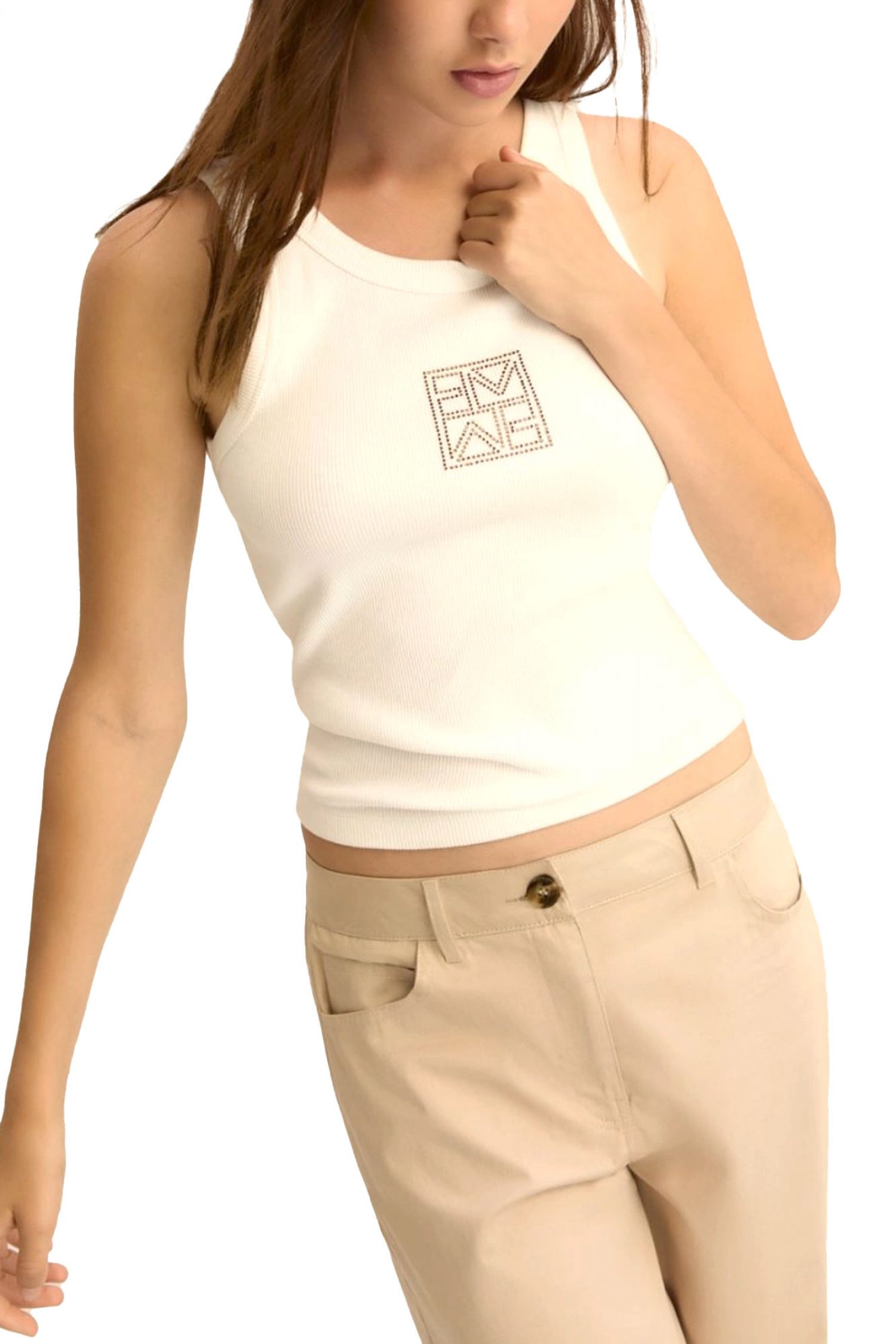 MARELLA EMME TANK TOP EMMSESAMO LOGO ΣΤΡΑΣ ΕΚΡΟΥ φωτογραφία