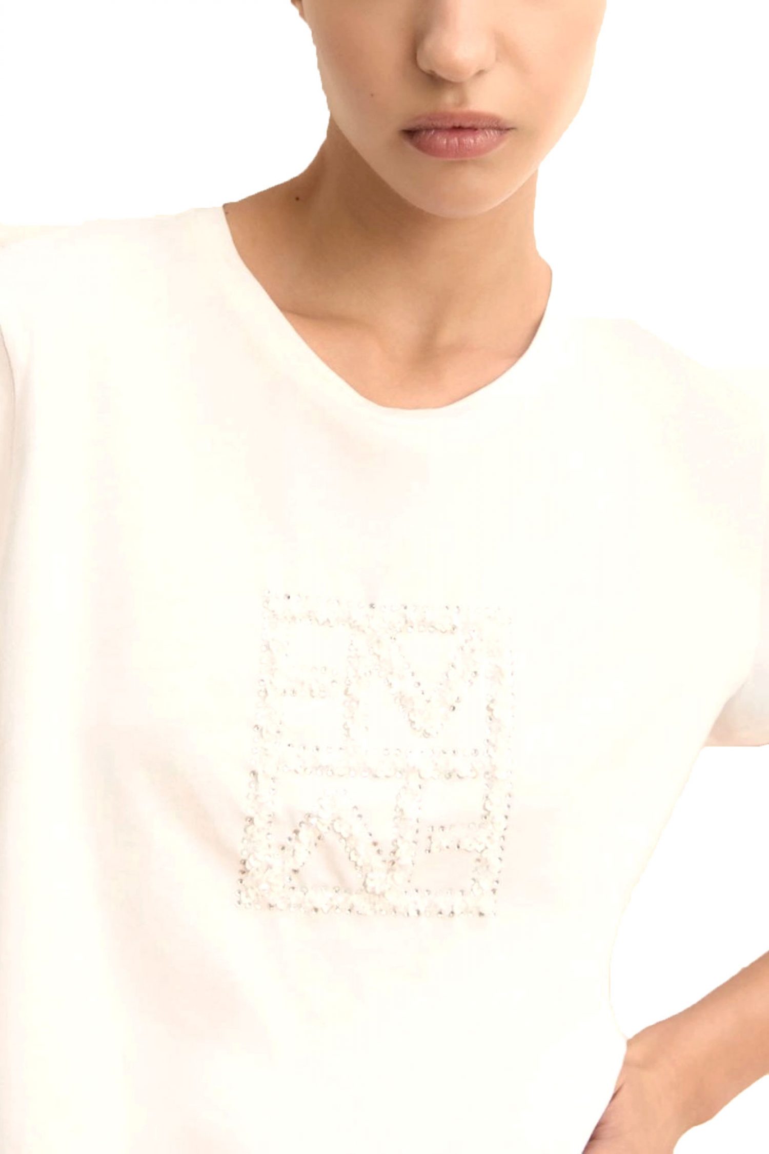 MARELLA EMME T-SHIRT EMMTEMA ΠΑΓΙΕΤΑ ΣΤΡΑΣ ΛΕΥΚΟ