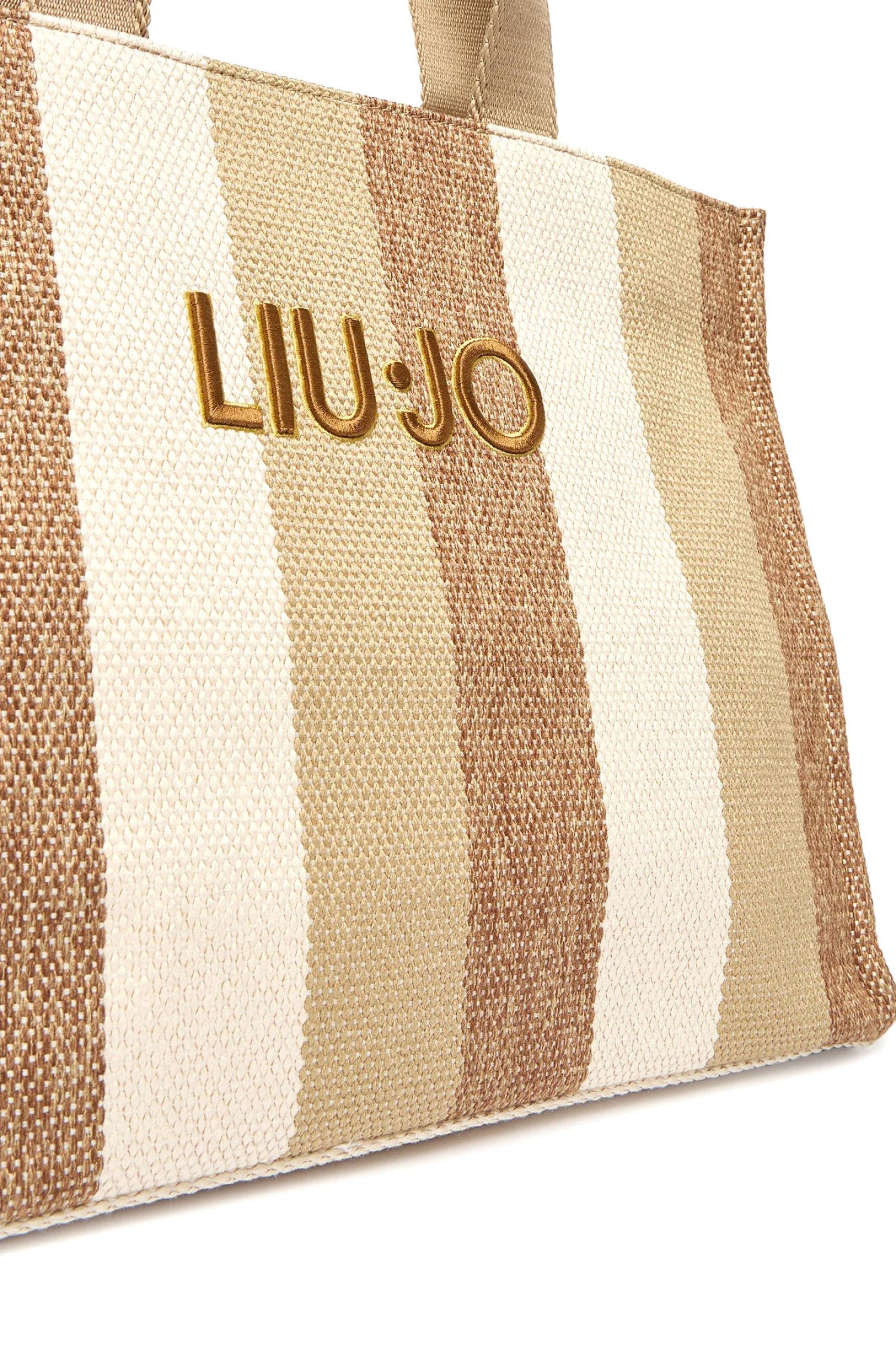 LIU-JO ΤΣΑΝΤΑ ΧΕΙΡΟΣ/CROSSBODY TOTE STRIPED KANVAS LOGO ΜΠΕΖ-ΚΑΦΕ