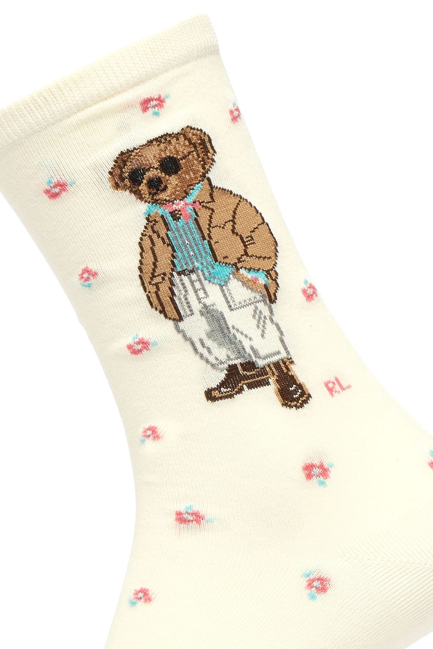 RALPH LAUREN ΚΑΛΤΣΕΣ PRE SPRING BEAR LOGO ΕΚΡΟΥ φωτογραφία