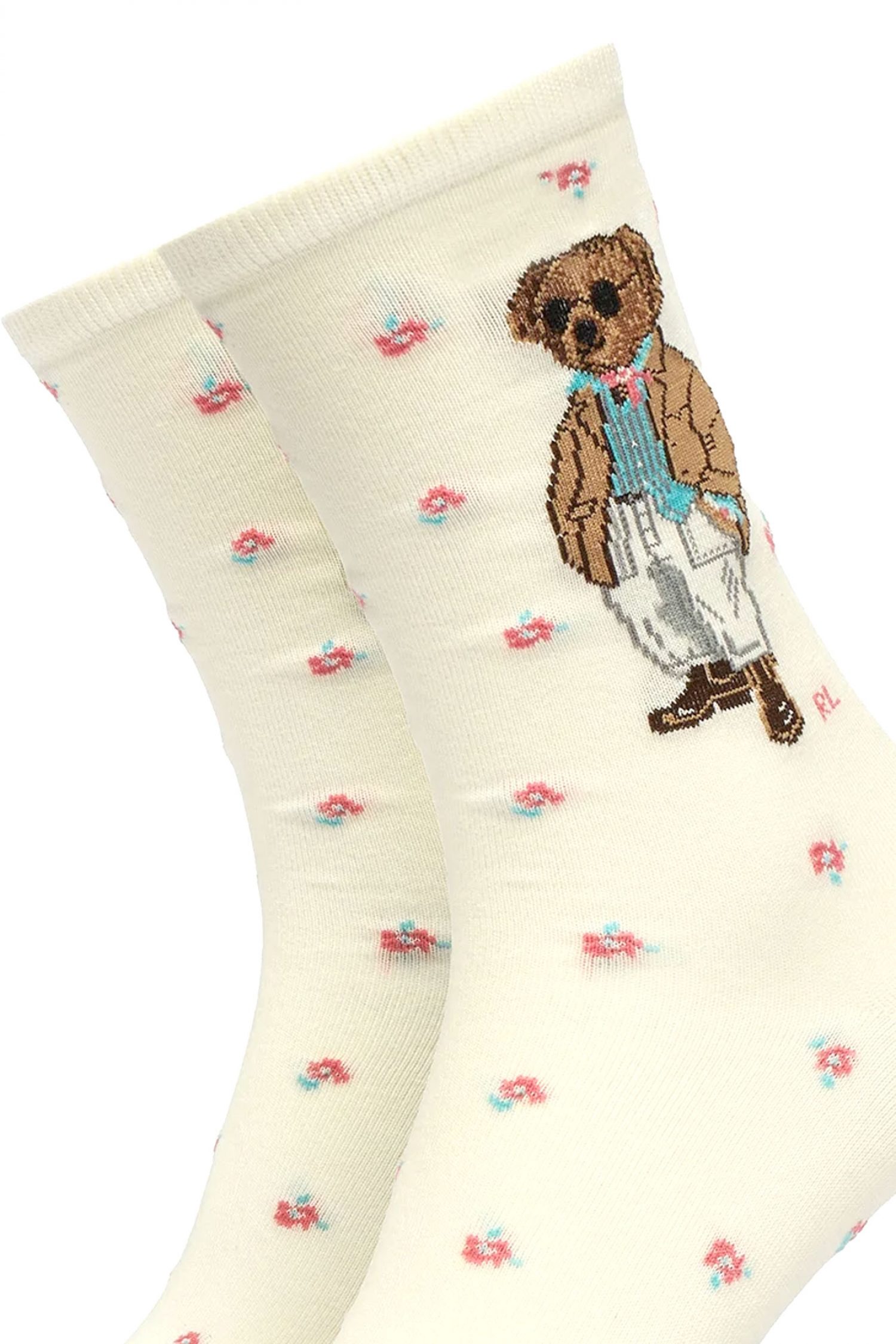 RALPH LAUREN ΚΑΛΤΣΕΣ PRE SPRING BEAR LOGO ΕΚΡΟΥ φωτογραφία