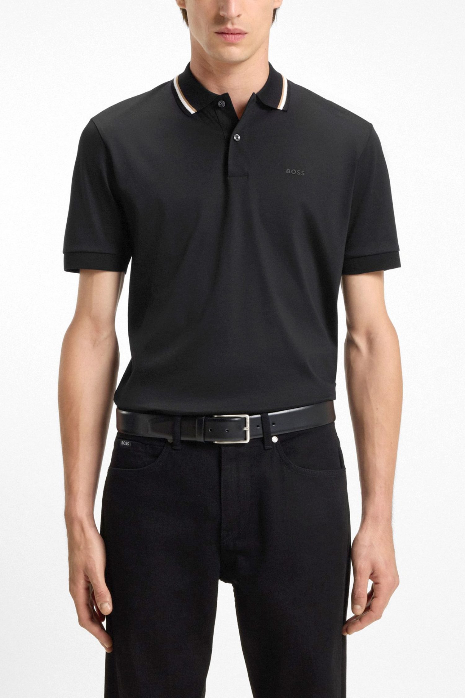 BOSS POLO SLIM FIT PENROSE 38 ΜΑΥΡΟ