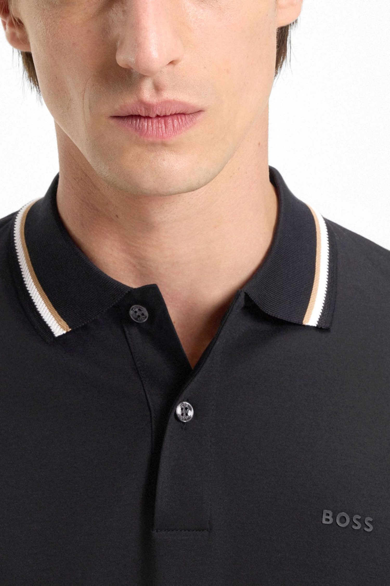 BOSS POLO SLIM FIT PENROSE 38 ΜΑΥΡΟ