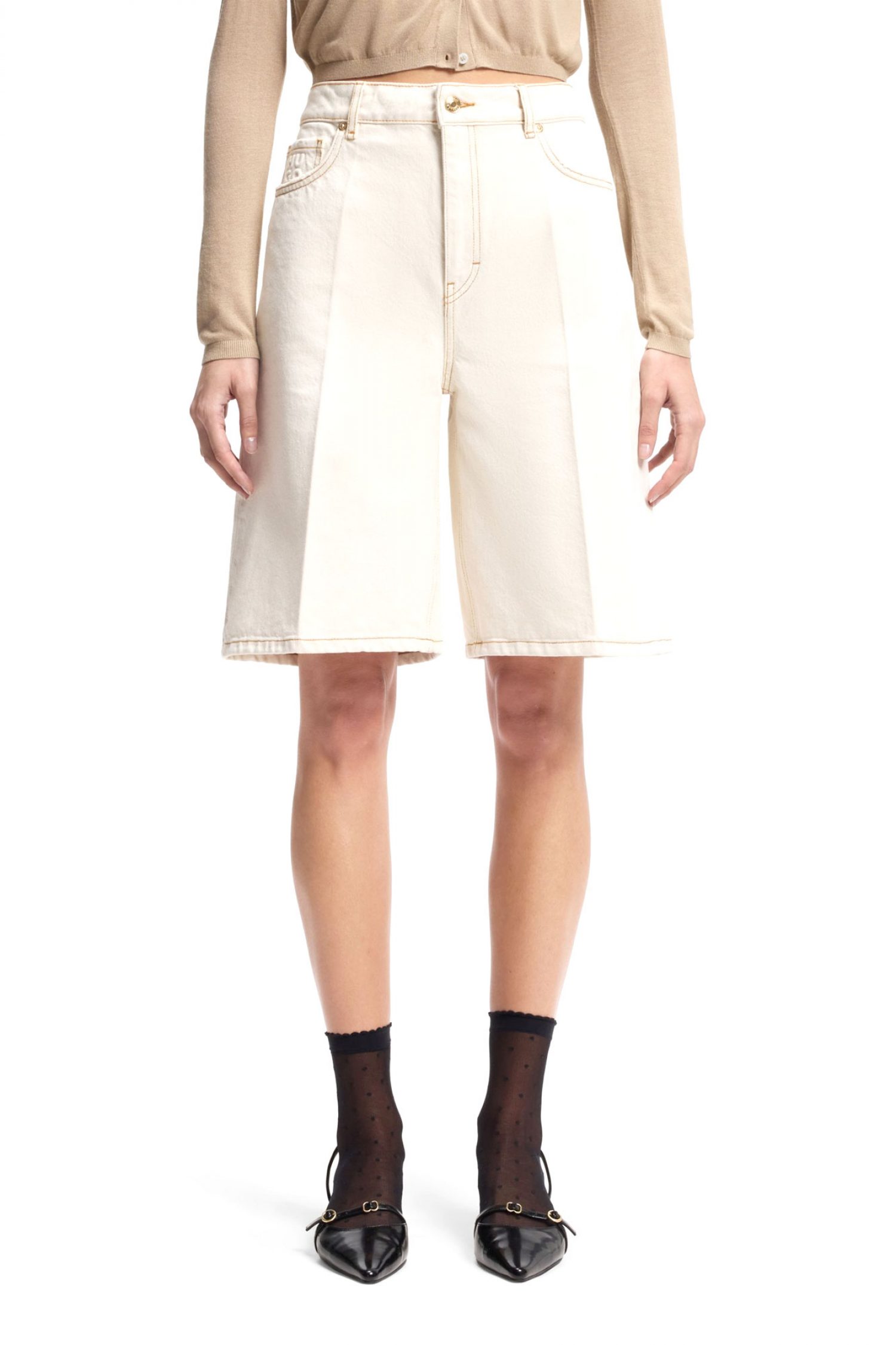 HUGO ΒΕΡΜΟΥΔΑ JEANS WIDE FIT HIGH RISE ΜΠΕΖ φωτογραφία