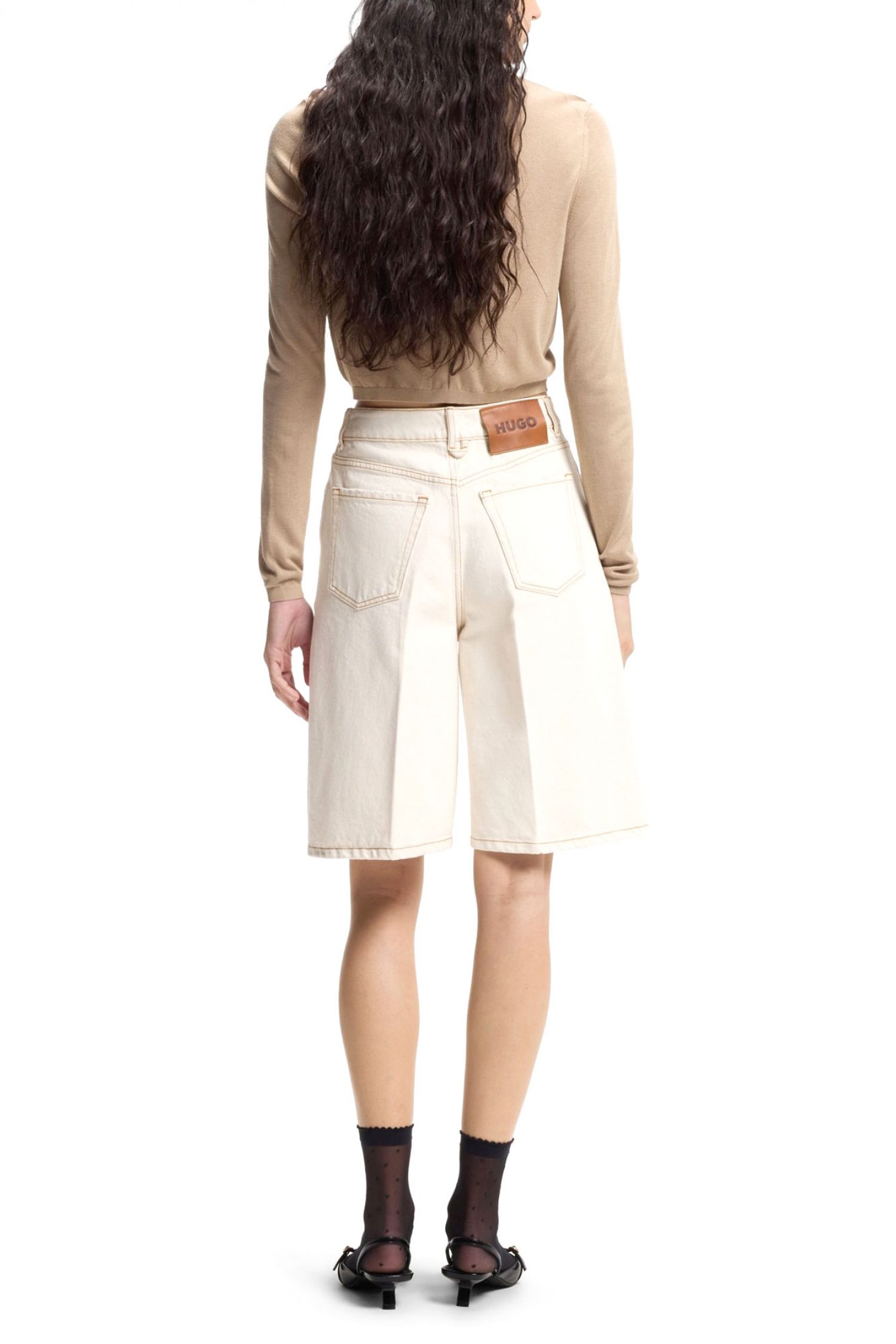 HUGO ΒΕΡΜΟΥΔΑ JEANS WIDE FIT HIGH RISE ΜΠΕΖ φωτογραφία