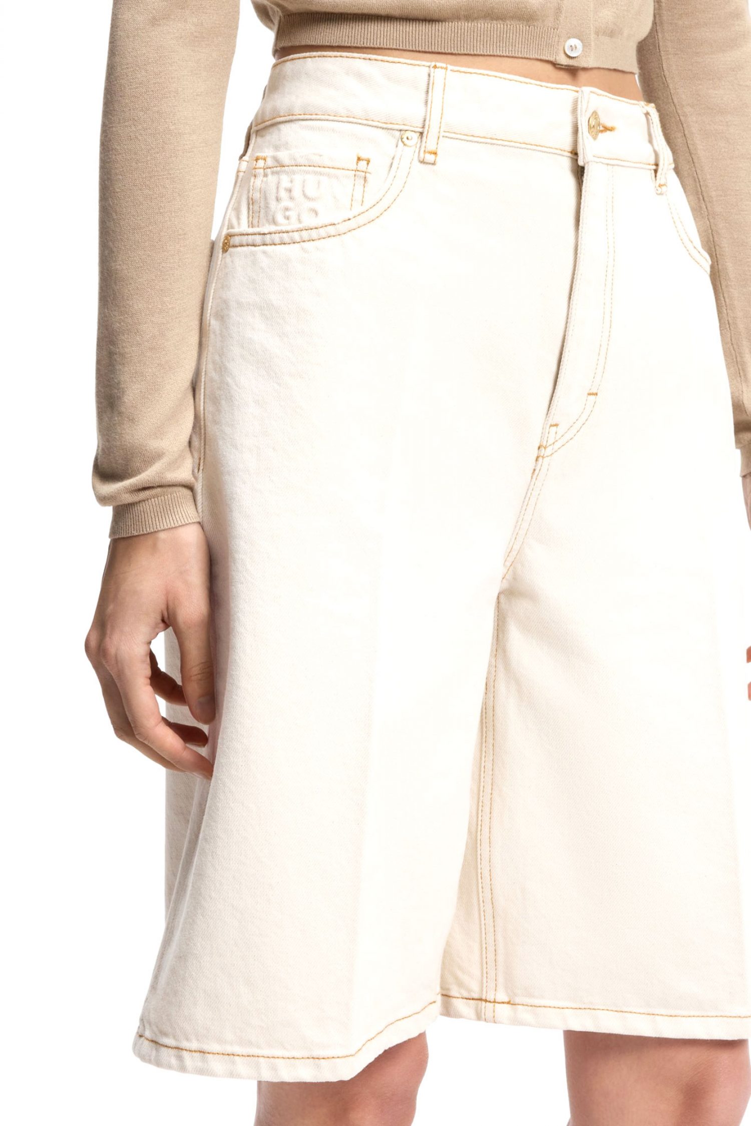 HUGO ΒΕΡΜΟΥΔΑ JEANS WIDE FIT HIGH RISE ΜΠΕΖ φωτογραφία