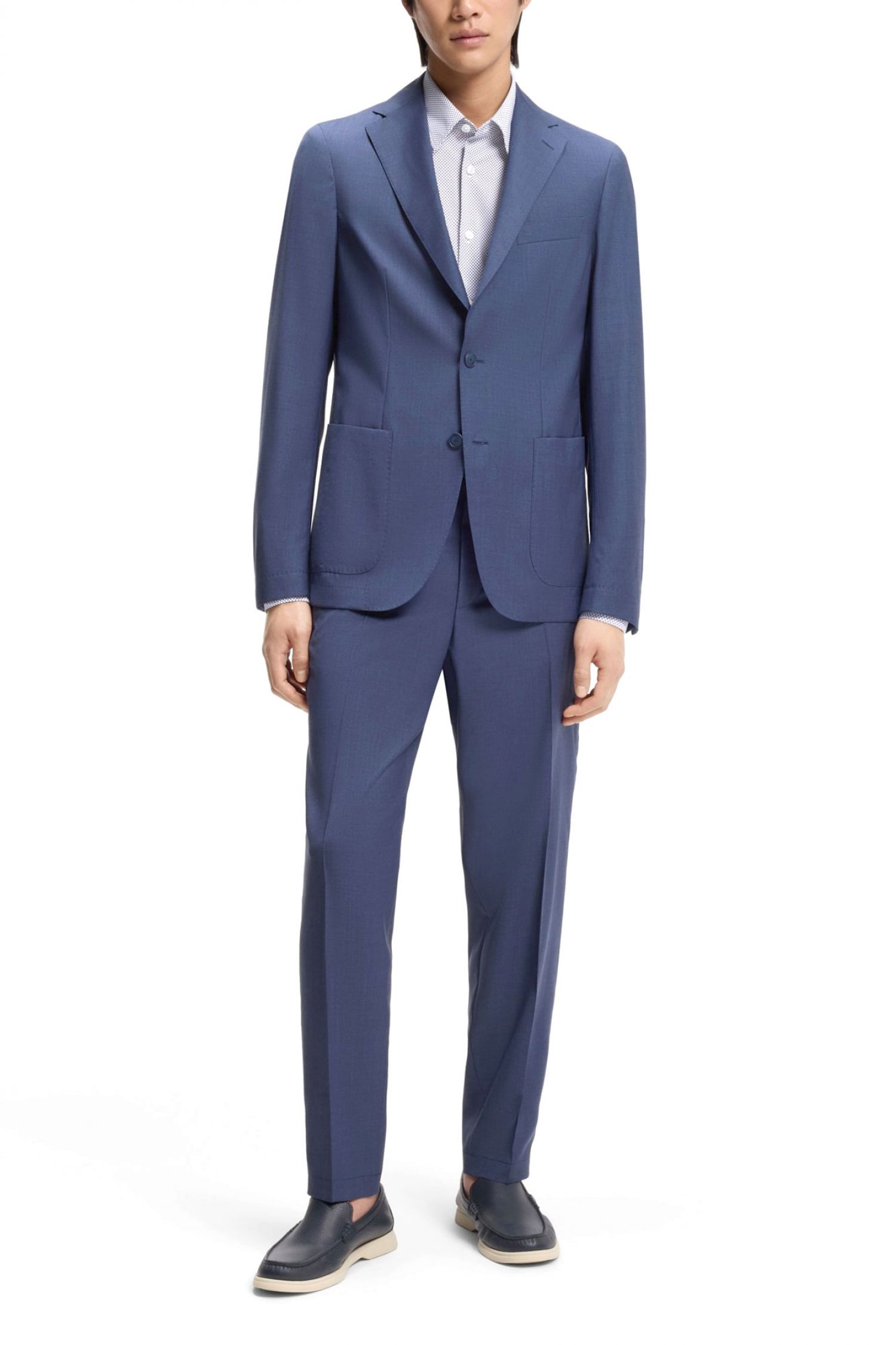 BOSS PERFORMANCE ΠΟΥΚΑΜΙΣΟ ΜΙΚΡΟΣΧΕΔΙΟ REGULAR FIT P-LIAM-K-F-261 ΜΠΛΕ-ΛΕΥΚΟ