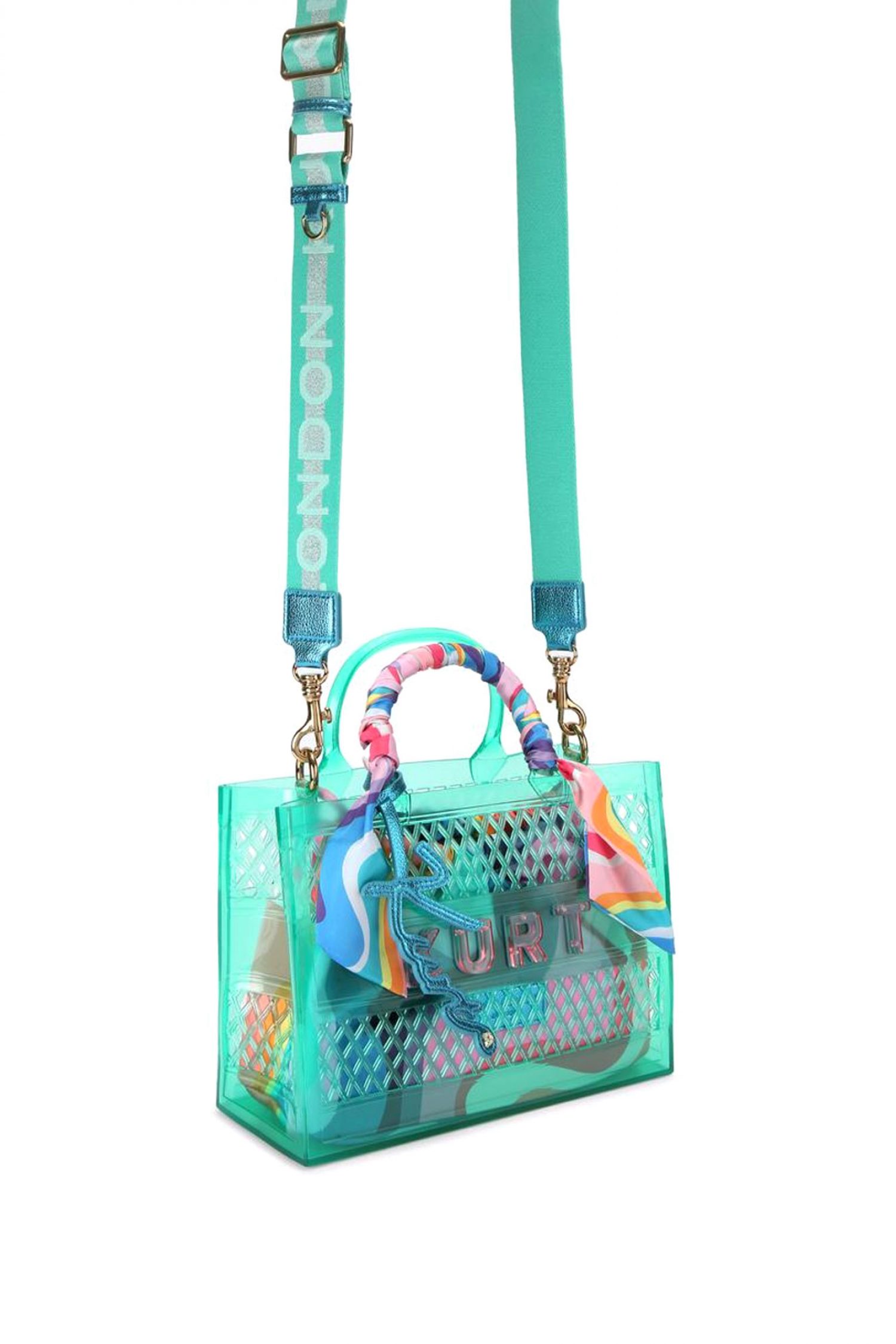 KURT GEIGER ΤΣΑΝΤΑ ΩΜΟΥ/CROSSBODY JELLY SM TOTE BAG ΔΙΑΦΑΝΗ ΠΟΥΓΚΙ LOGO ΠΡΑΣΙΝΟ/ΠΟΛΥΧΡΩΜΟ