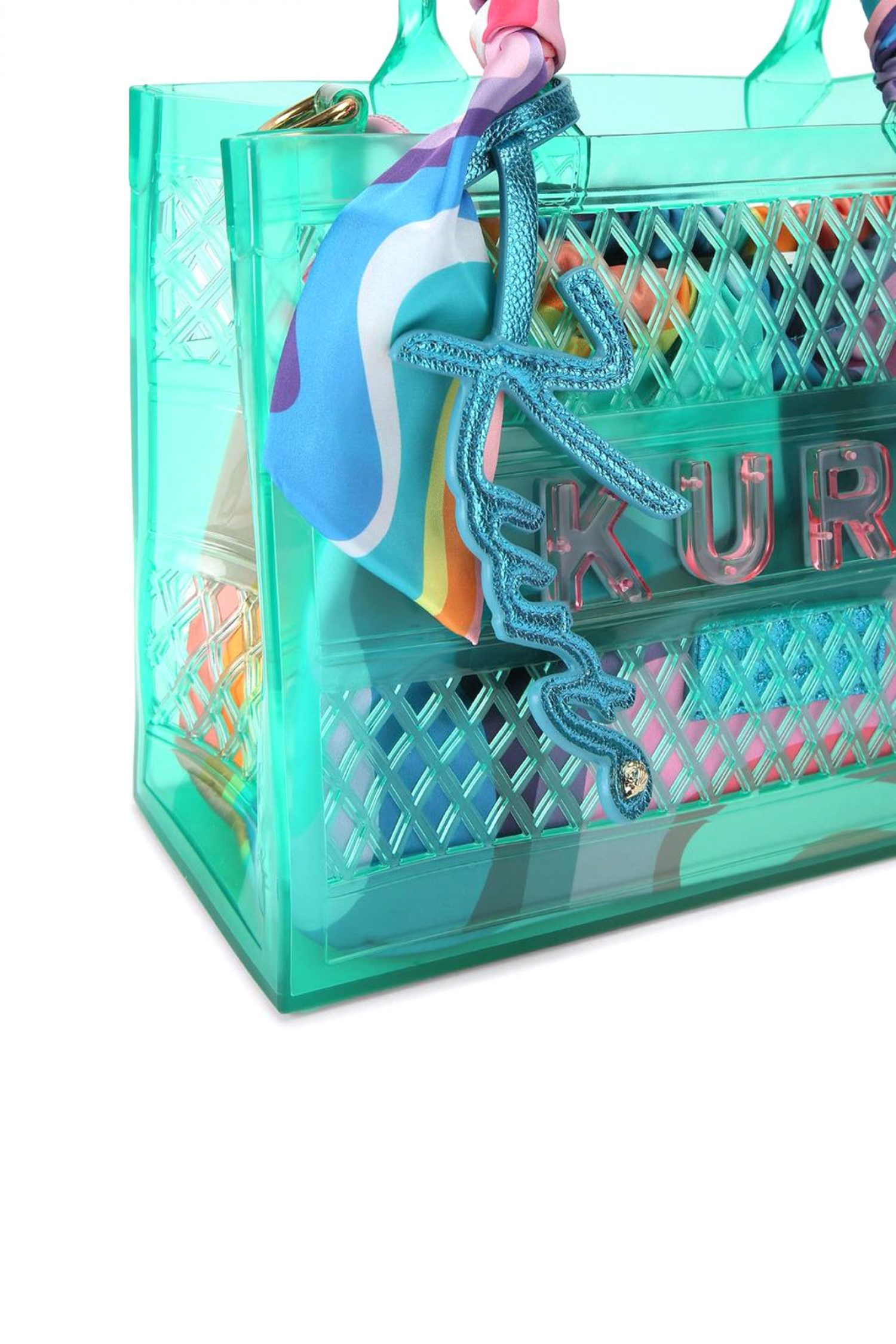 KURT GEIGER ΤΣΑΝΤΑ ΩΜΟΥ/CROSSBODY JELLY SM TOTE BAG ΔΙΑΦΑΝΗ ΠΟΥΓΚΙ LOGO ΠΡΑΣΙΝΟ/ΠΟΛΥΧΡΩΜΟ