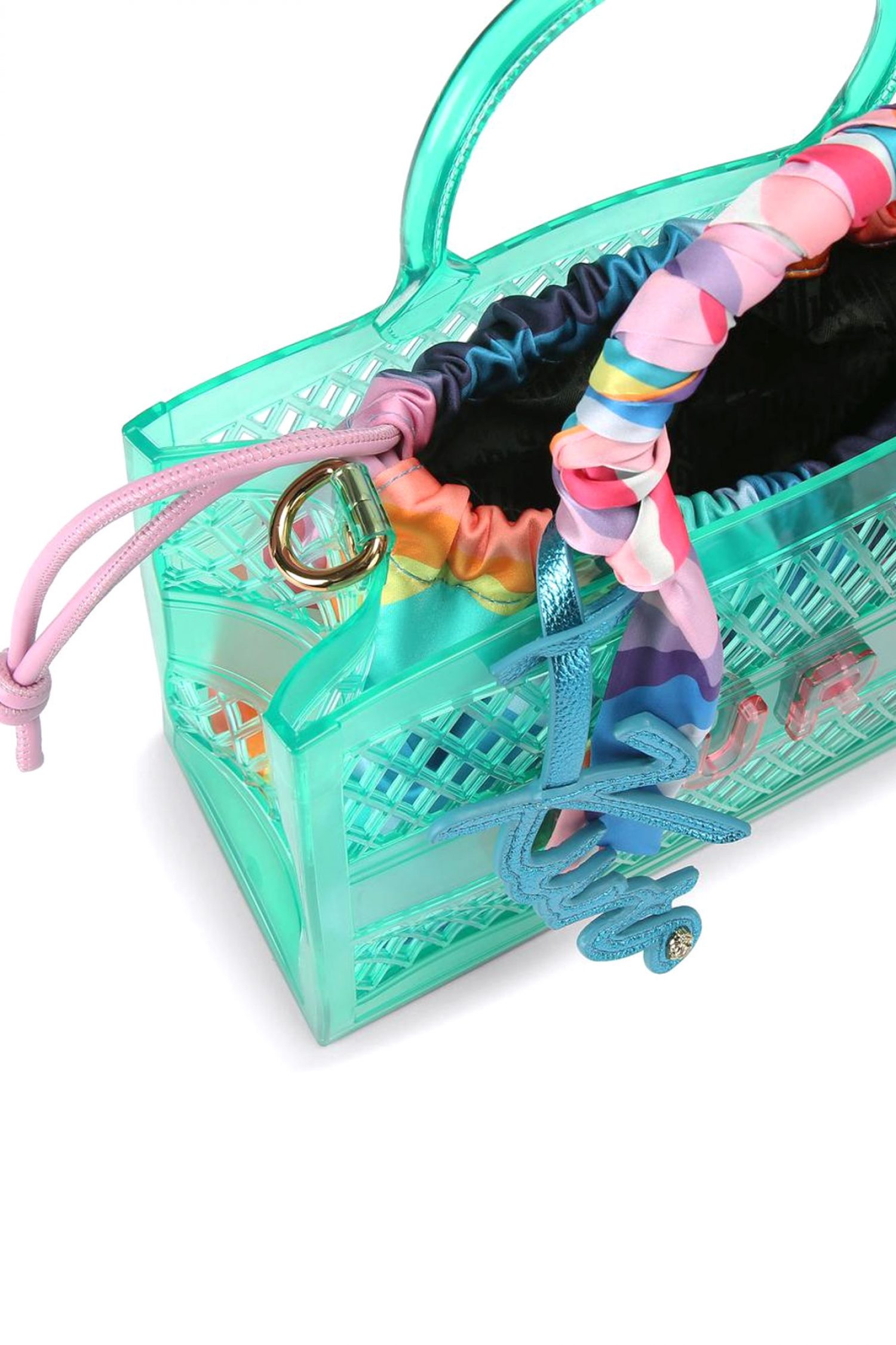 KURT GEIGER ΤΣΑΝΤΑ ΩΜΟΥ/CROSSBODY JELLY SM TOTE BAG ΔΙΑΦΑΝΗ ΠΟΥΓΚΙ LOGO ΠΡΑΣΙΝΟ/ΠΟΛΥΧΡΩΜΟ