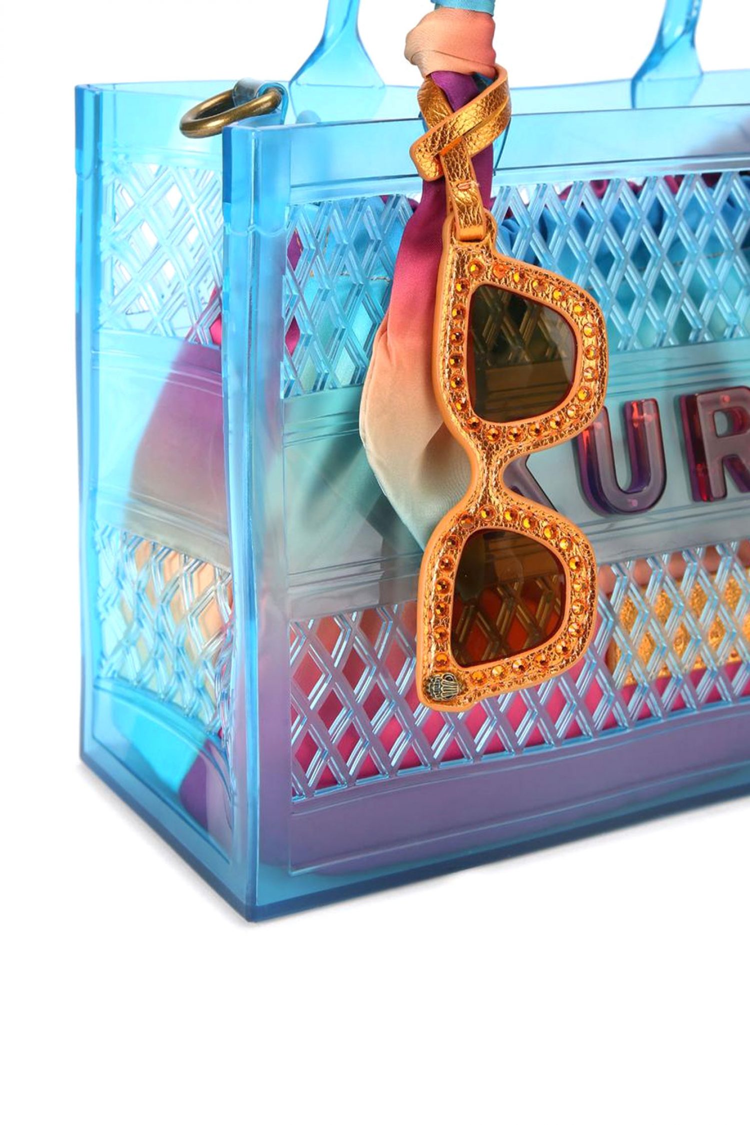 KURT GEIGER ΤΣΑΝΤΑ ΩΜΟΥ/CROSSBODY JELLY SM TOTE BAG ΔΙΑΦΑΝΗ ΕΠΙΠΡΟΣΘΕΤΟ ΠΟΥΓΚΙ LOGO MΠΛΕ/ΠΟΛΥΧΡΩΜΟ