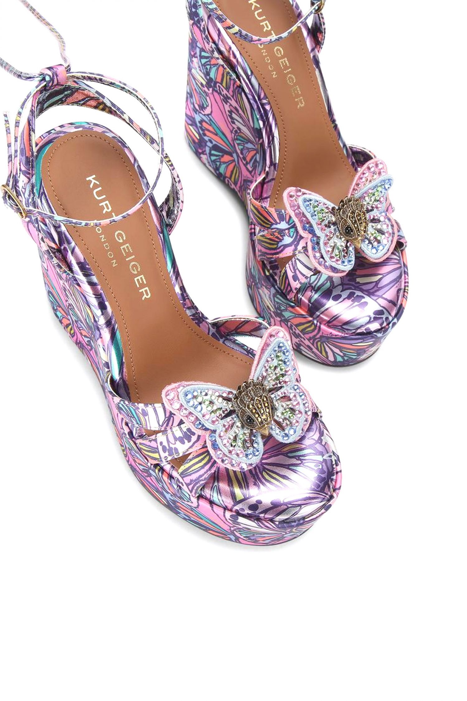 KURT GEIGER ΠΑΠΟΥΤΣΙΑ ΠΛΑΤΦΟΡΜΕΣ BUTTERFLY ANKLE TIE WEDGE LOGO ΠΟΛΥΧΡΩΜΟ/MΩΒ