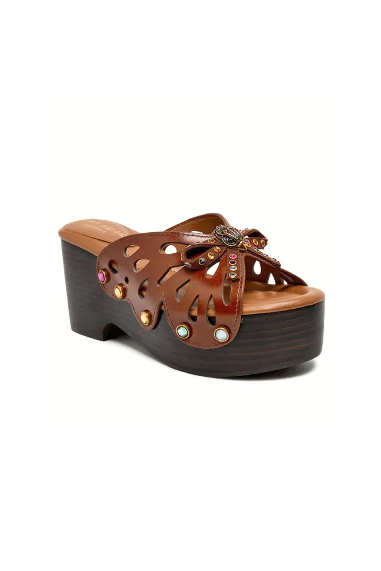 KURT GEIGER ΠΑΠΟΥΤΣΙΑ ΠΑΝΤΟΦΛΕΣ BUTTERFLY WEDGE MULE ΧΑΝΤΡΕΣ LOGO ΚΑΦΕ ΣΚΟΥΡΟ