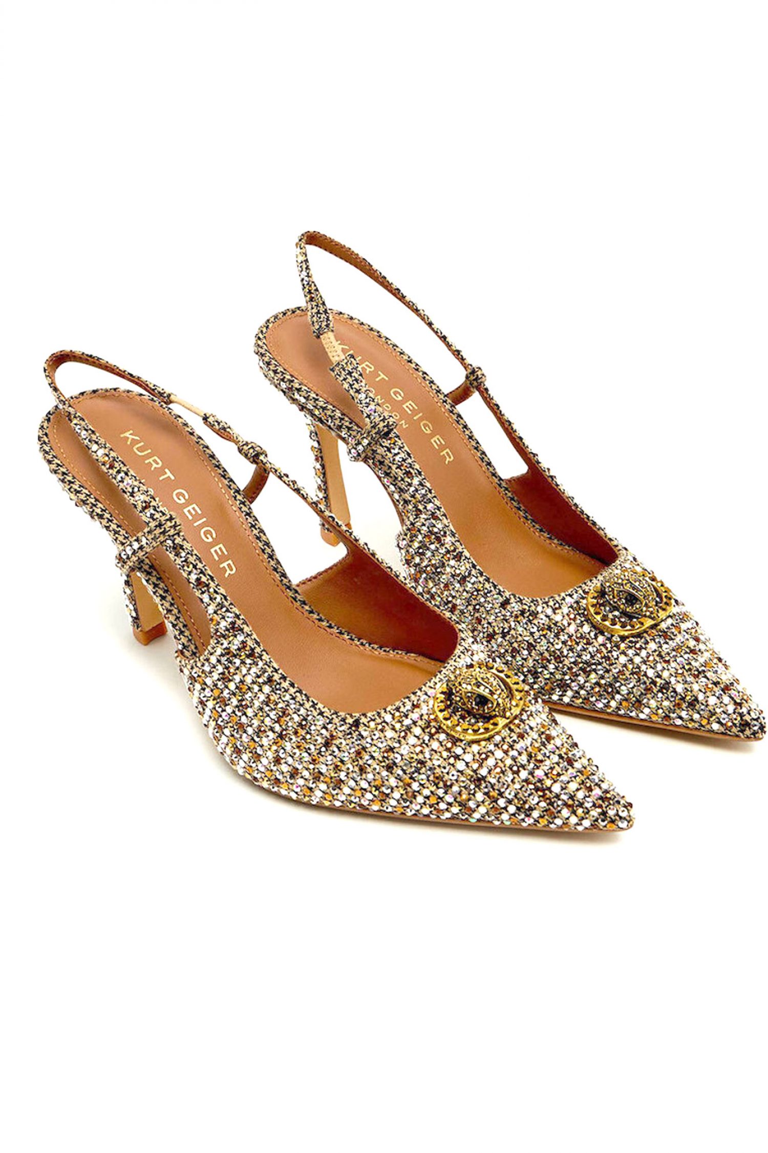 KURT GEIGER ΠΑΠΟΥΤΣΙΑ MULES CHELSEA POINT SLINGBACK ΠΟΛΥΧΡΩΜΑ ΣΤΡΑΣ LOGO ΜΠΕΖ φωτογραφία