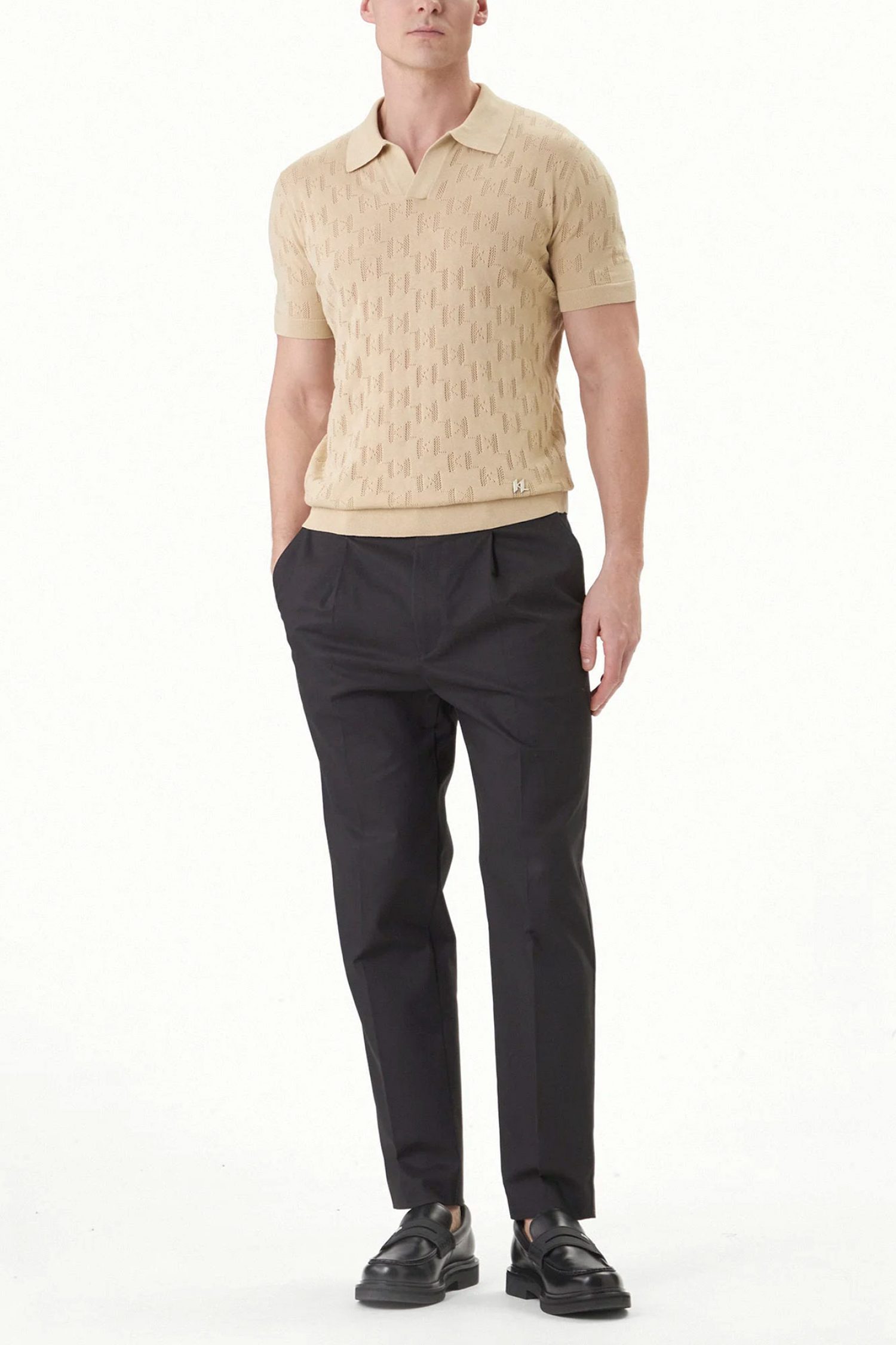 KARL LAGERFELD ΠΛΕΚΤΟ POLO ALL OVER LOGO ΜΠΕΖ