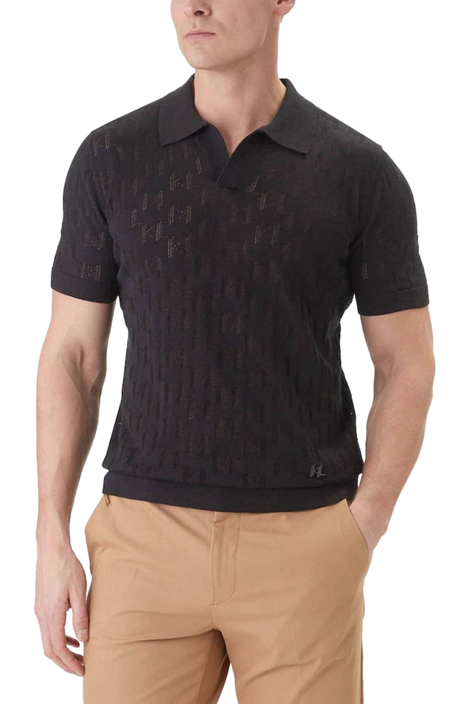 KARL LAGERFELD ΠΛΕΚΤΟ POLO ALL OVER LOGO ΜΑΥΡΟ